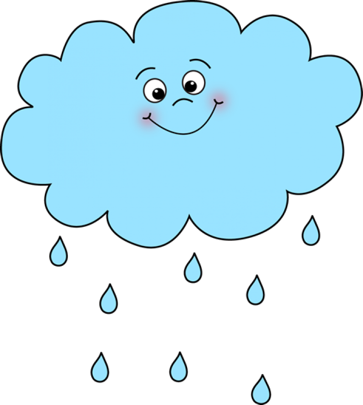 快樂雲朵與雨滴插圖 壁紙 — 一個開心嘅淺藍色卡通雲，有笑面同玫瑰色面頰，喺黑色背景上滴落淺藍色雨點。