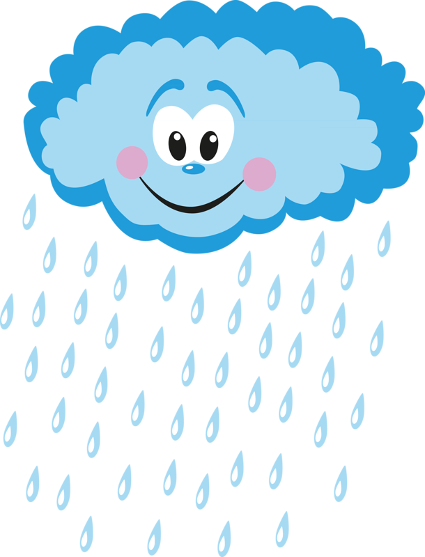 快樂雲朵雨滴插圖 壁紙 — 一個開心嘅卡通雲，有笑面同玫瑰色面頰，喺黑色背景上倒出淺藍色雨點。