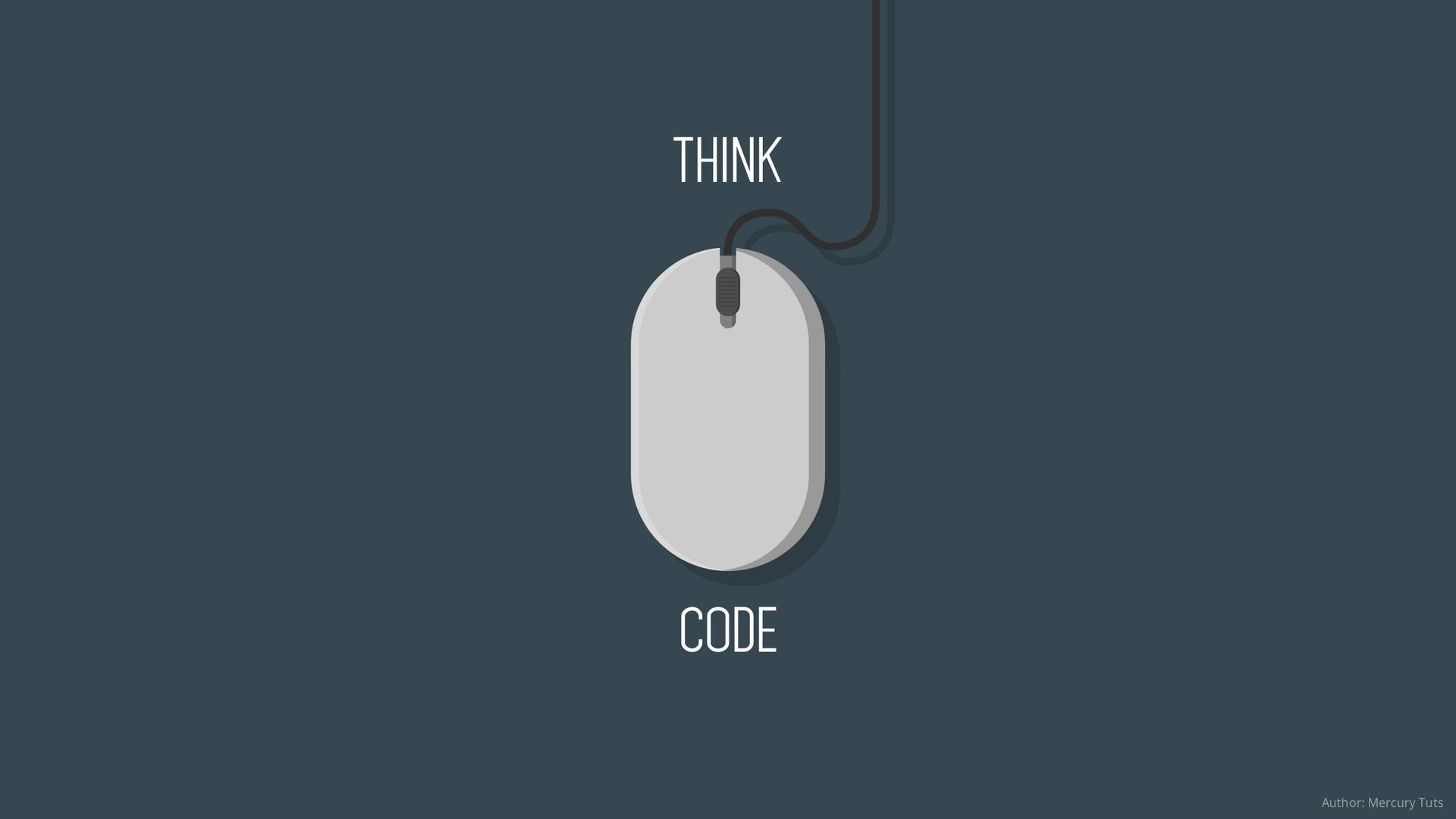 一個用線懸掛的電腦滑鼠，上方有THINK，下方有CODE。 — 程式碼 壁紙