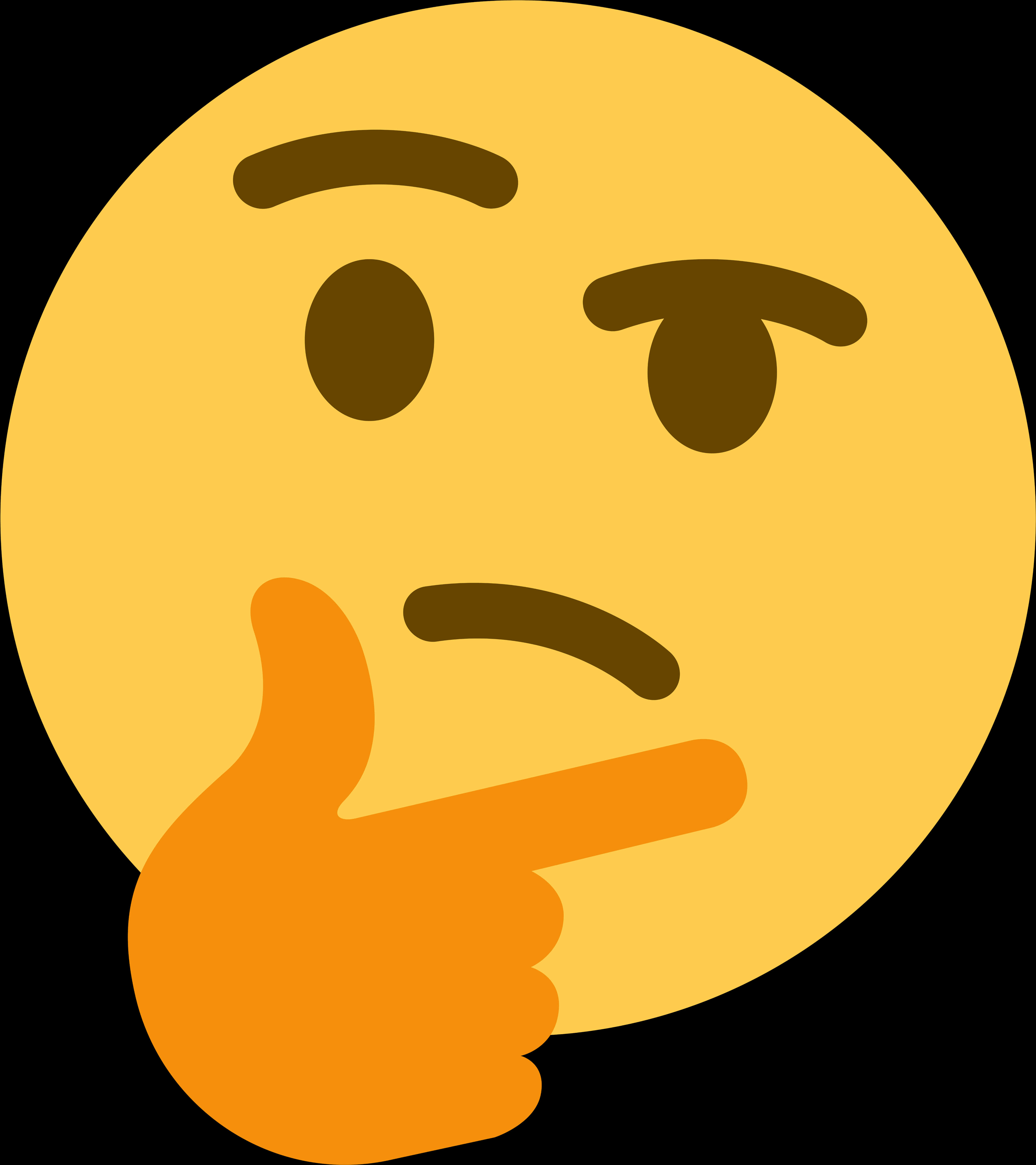 思考表情符號（手指輕觸下巴） 壁紙 — 一個黃色表情符號臉，一隻眼睛閉著，拇指指向下巴，呈現思考姿勢。