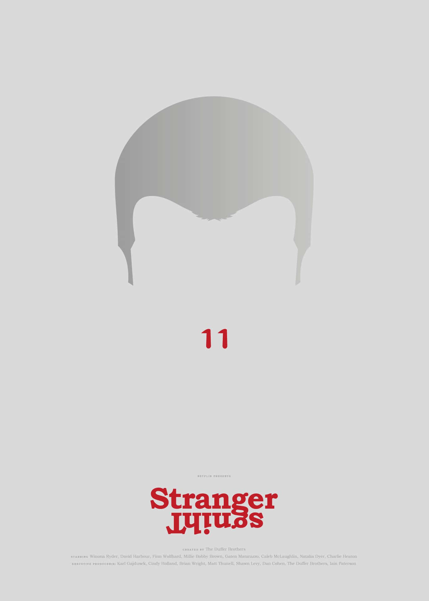 Stranger Things第11季的極簡海報，帶有灰色剪影和紅色文字。