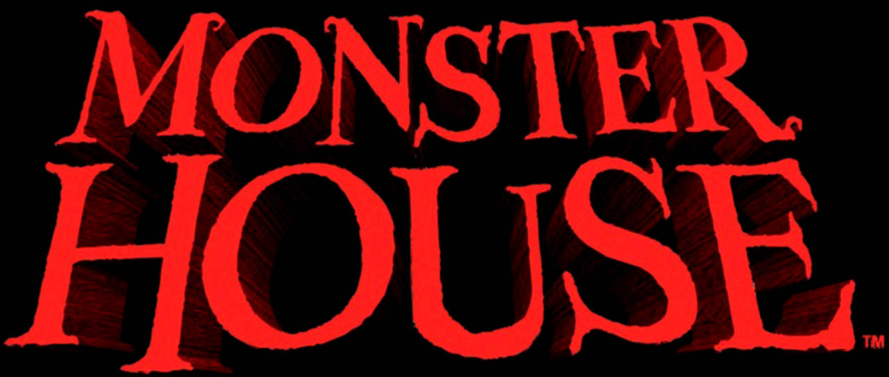 紅色Monster House標題標誌，邊緣帶紋理，黑色背景