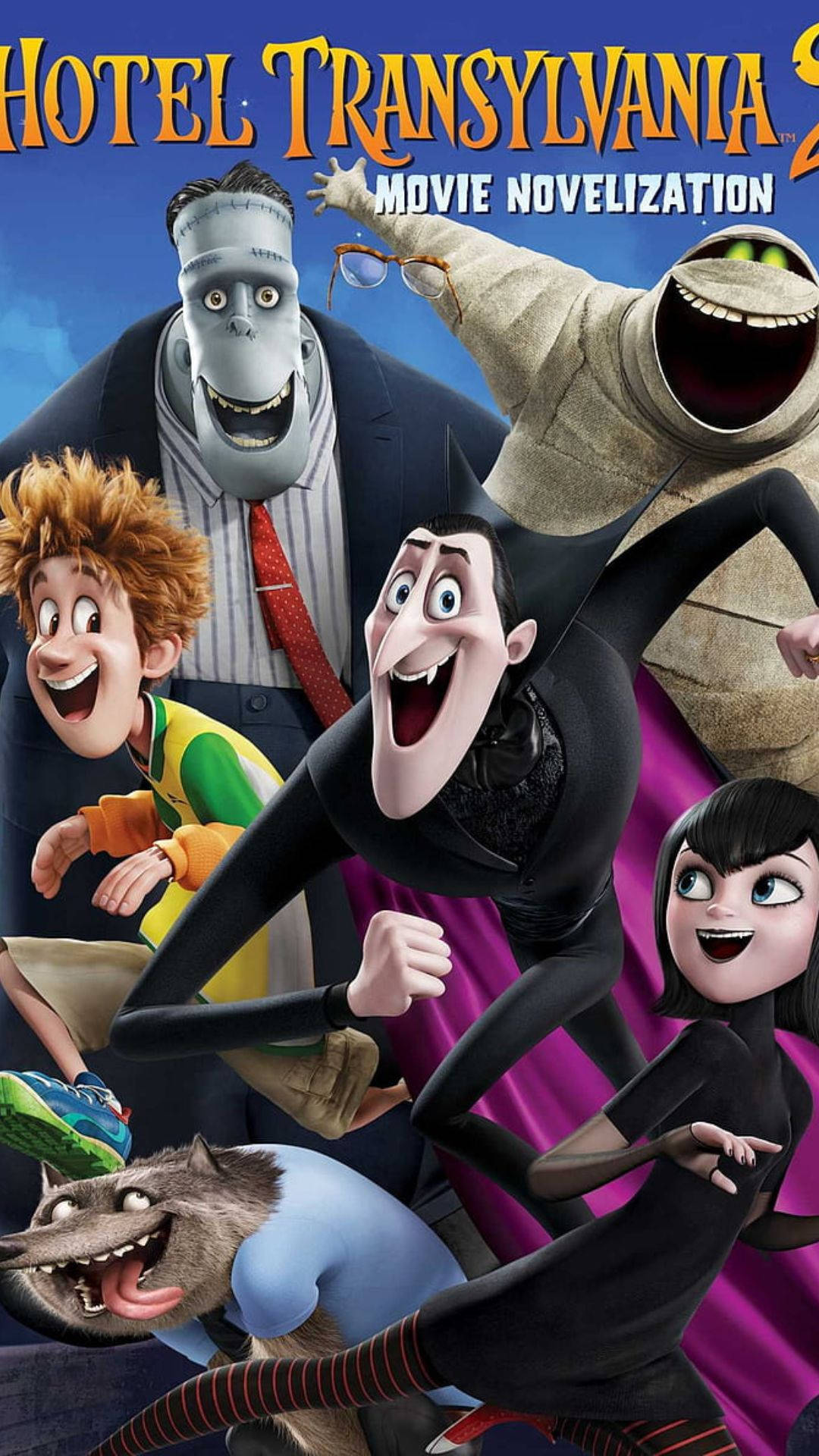一群動畫怪物和孩子們一起笑著擺姿勢。