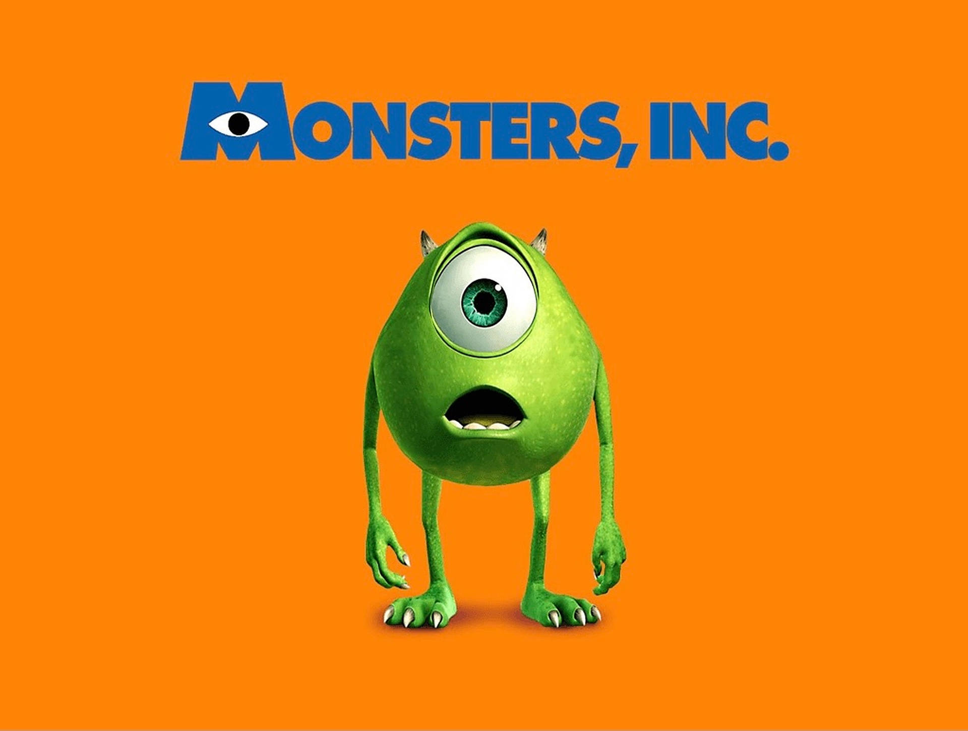 來自 Monsters Inc 嘅綠色獨眼卡通怪獸，背景係橙色。