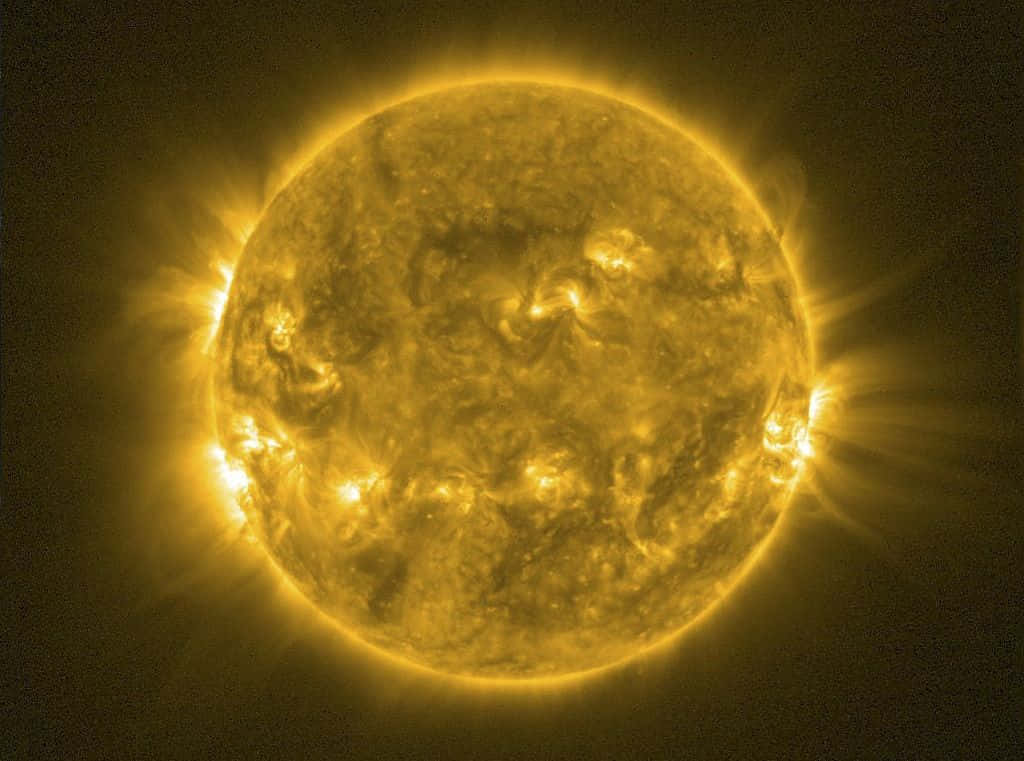 太陽的詳細視圖，帶有明亮的耀斑和旋轉的太陽活動。