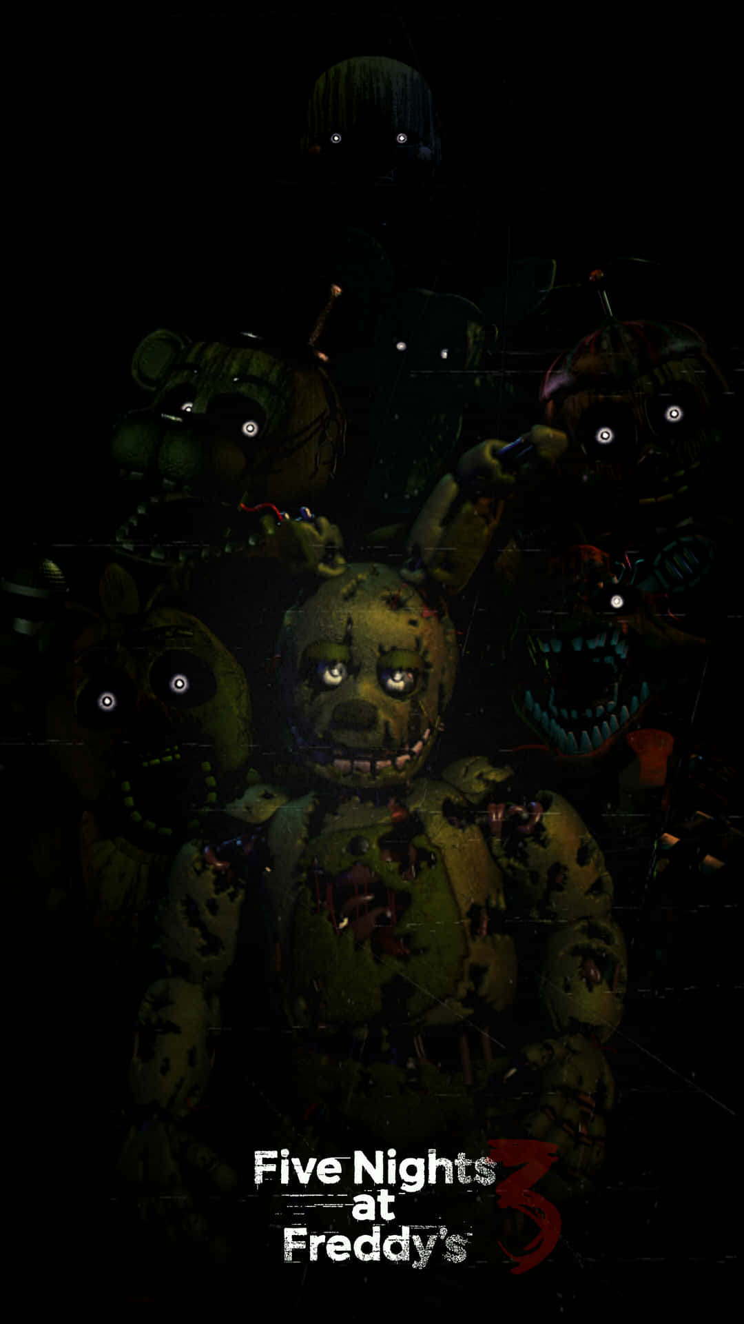 在黑暗環境中眼睛發光的《Five Nights at Freddy's》機械人偶。