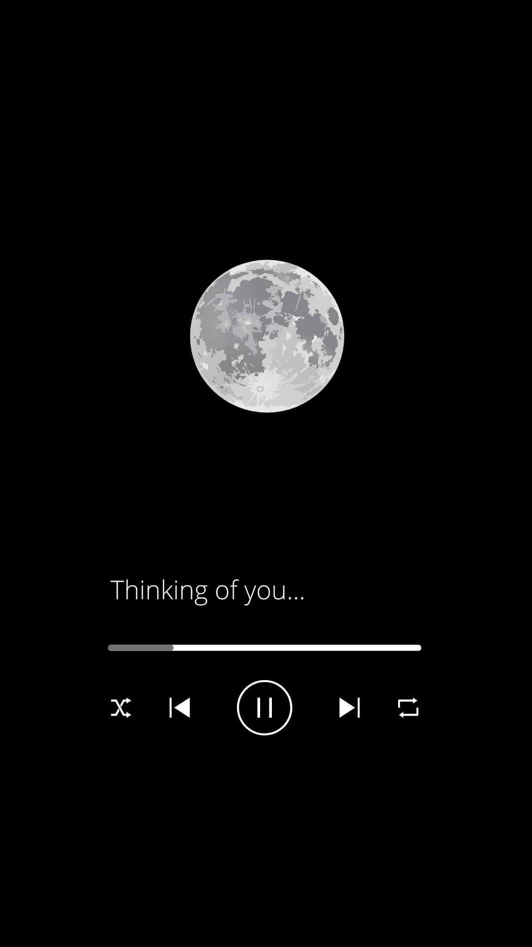 滿月在上方音樂播放器控制項帶有文字Thinking of you
