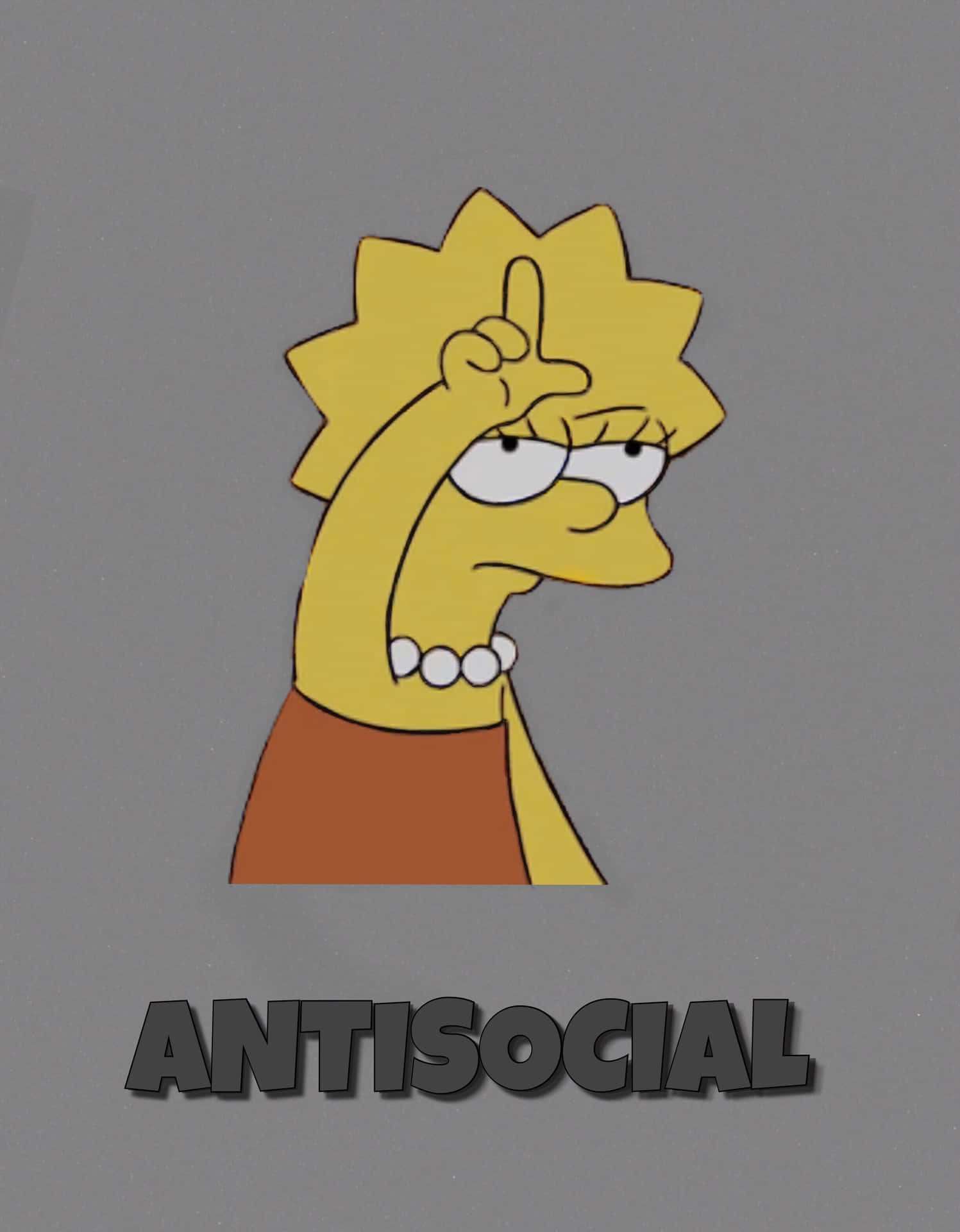 麗莎·辛普森卡通角色舉中指，下面有 'antisocial' 字樣。
