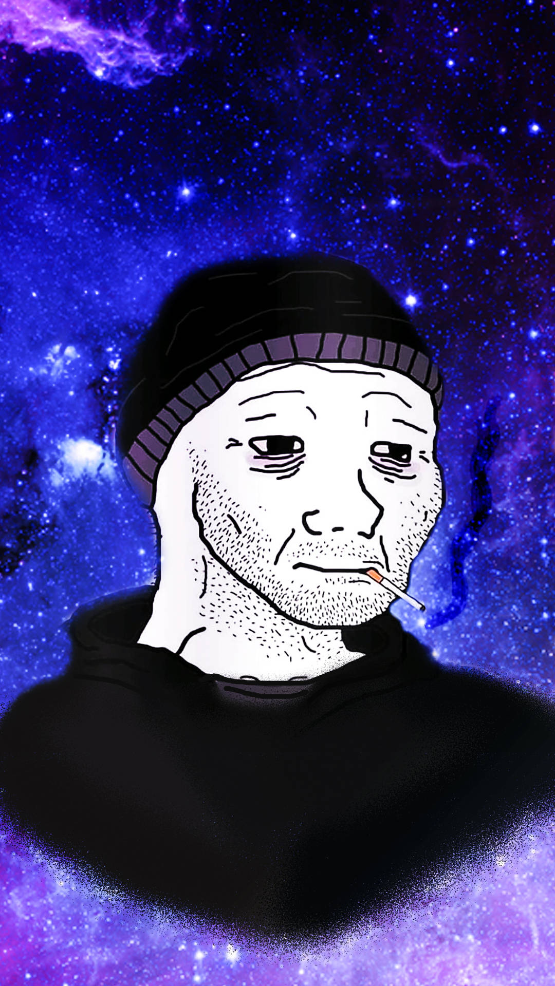 戴冷帽男子在星空宇宙背景下吸煙