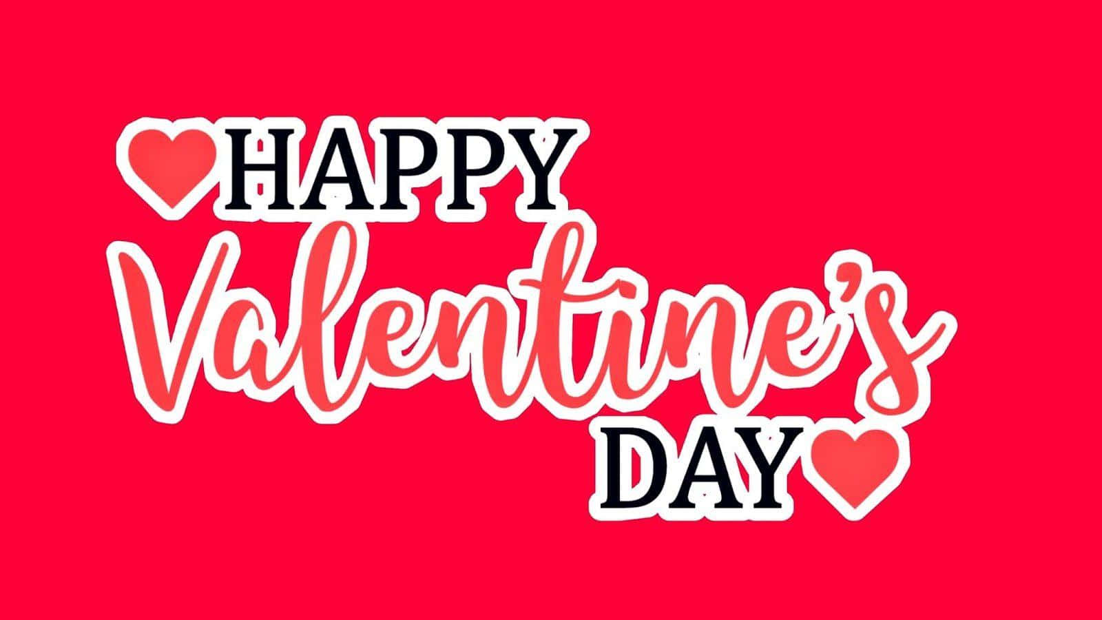 Happy Valentine's Day 祝福語，紅色背景上帶有心形