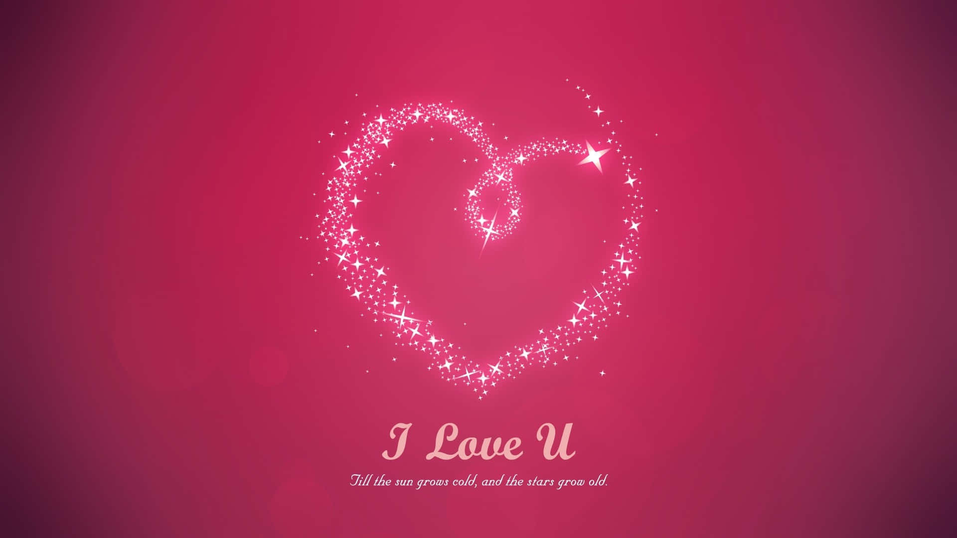 一顆由星星組成的發光心形，在粉紅色背景上，帶有「I Love U」文字。
