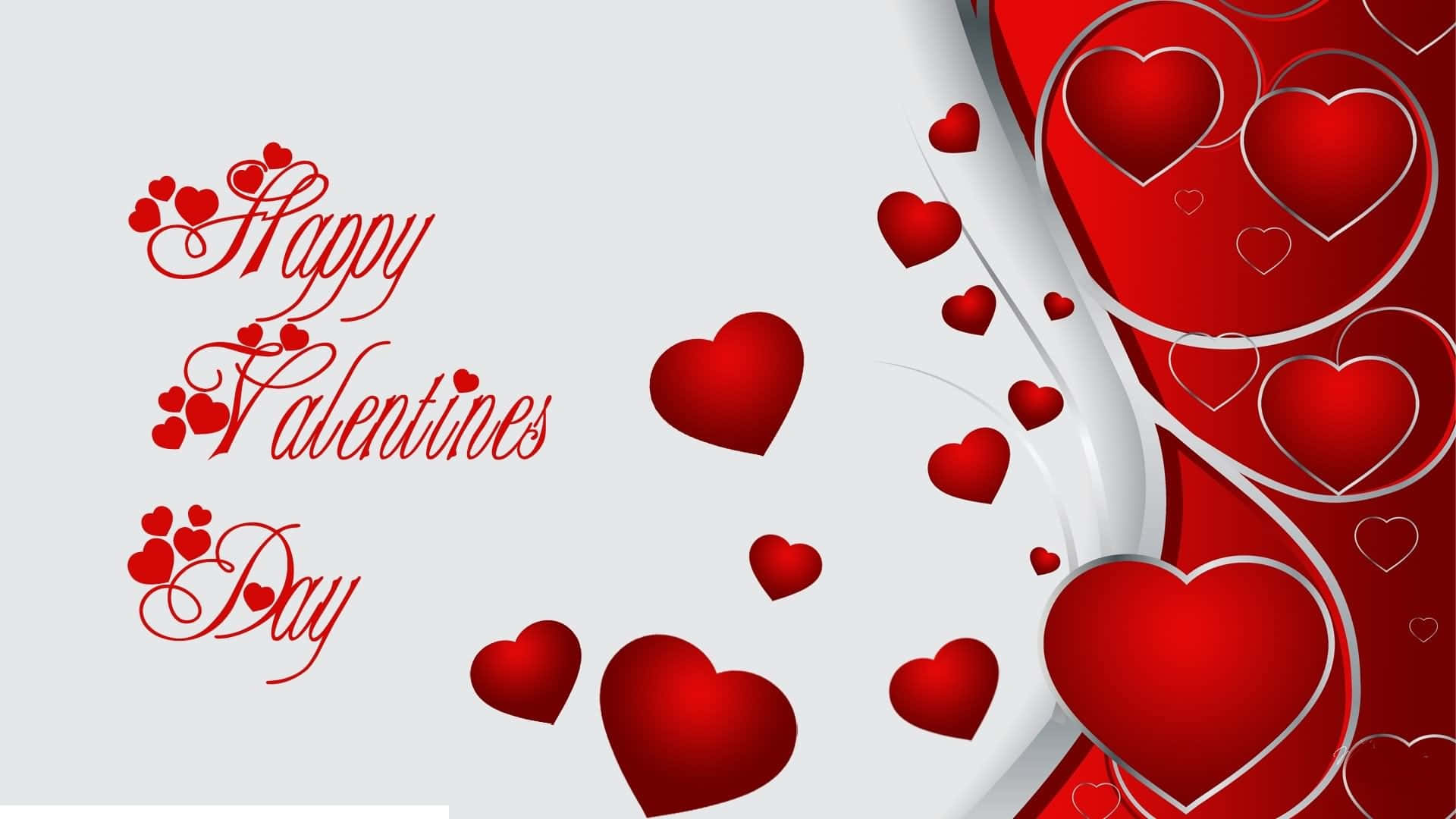 灰色背景上帶有紅色心形和手寫文字的Happy Valentine's Day問候。