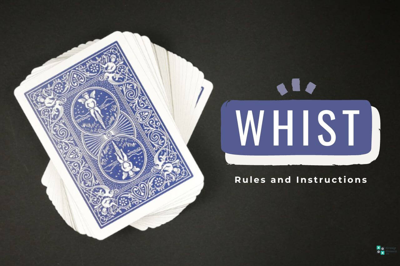 藍背撲克牌和一個寫有 Whist 規則的標牌，背景為深色。 — Video GIF 壁紙