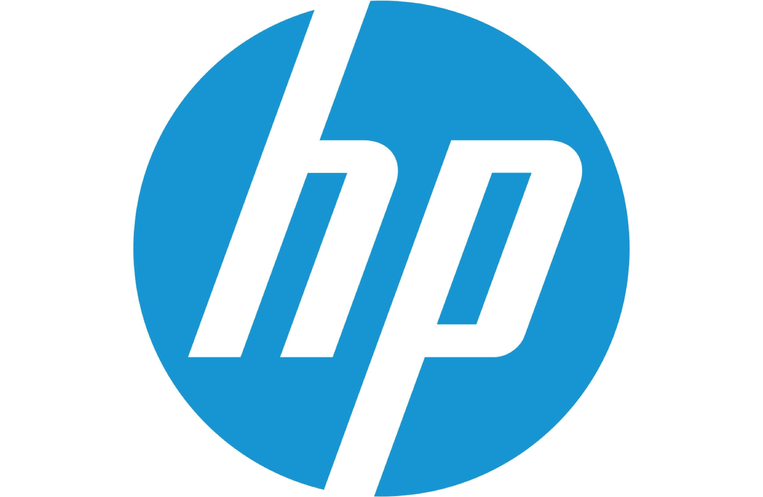 惠普電腦品牌圖標 壁紙 — 一個乾淨的藍色圓形標誌，白色小寫 hp 字母在白色背景上。