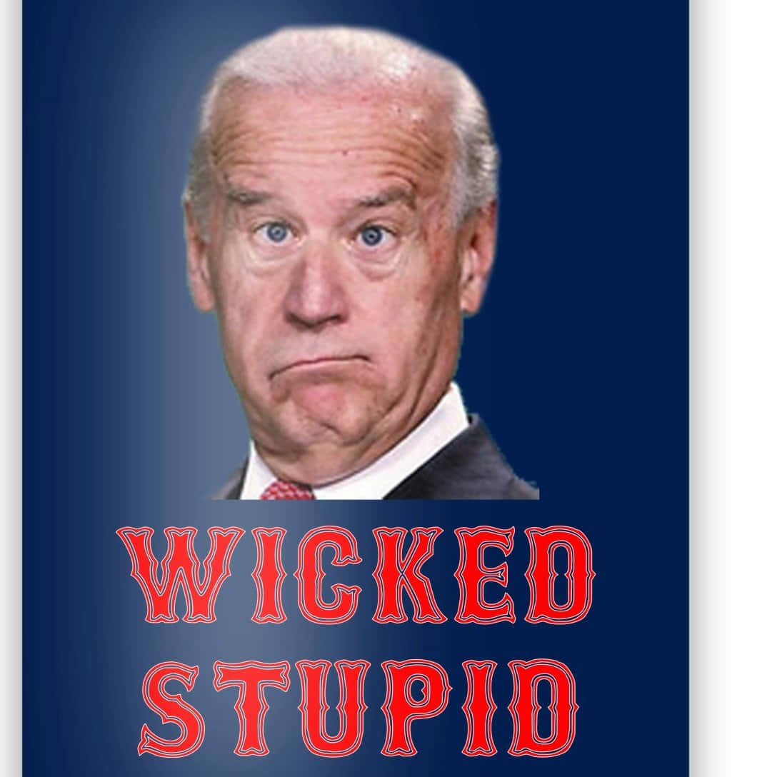 一個穿著西裝的男人，臉部皺起，藍色背景上有紅色文字寫著「WICKED STUPID」。