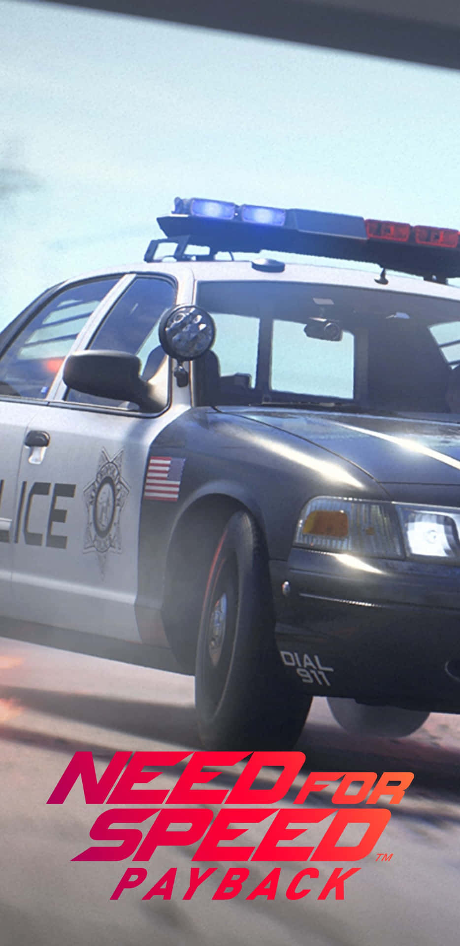 警車在帶有「Need for Speed Payback」文字的電子遊戲中疾速行駛。