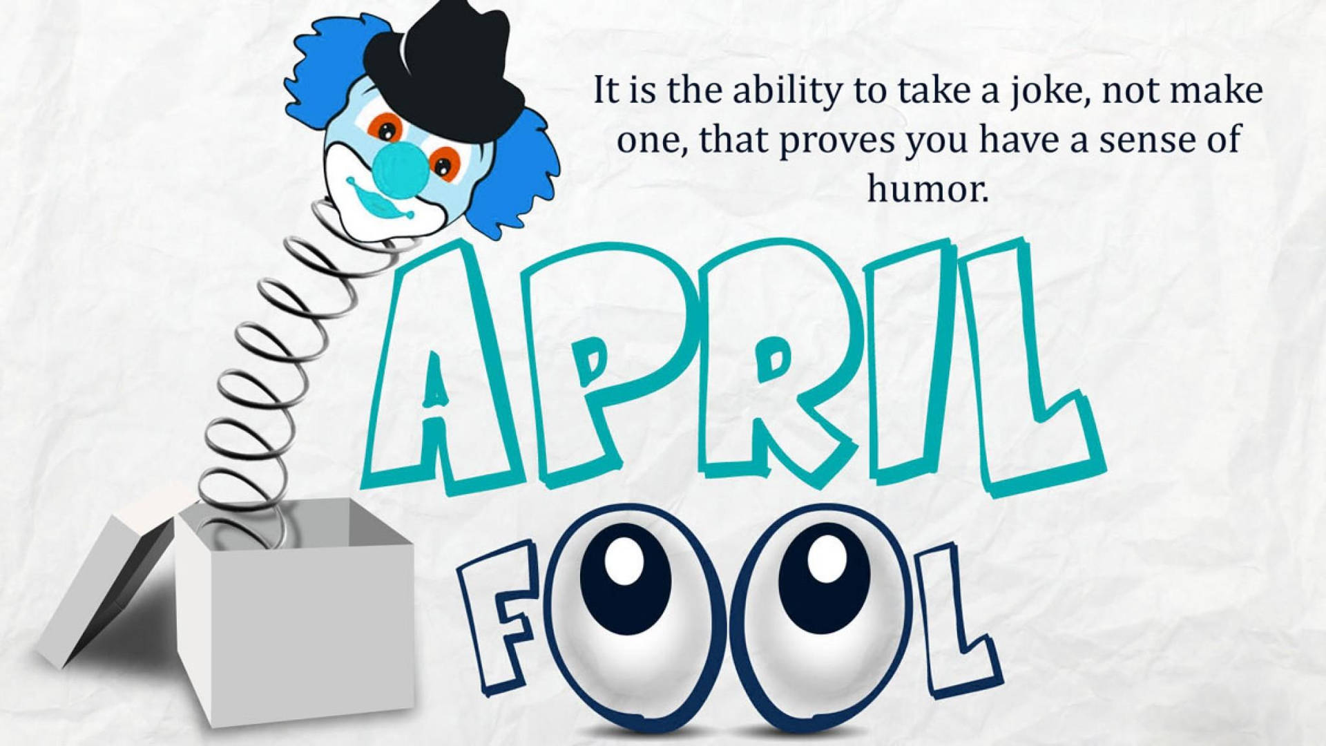 卡通小丑從盒子彈出，帶有April Fool文字和幽默語句。