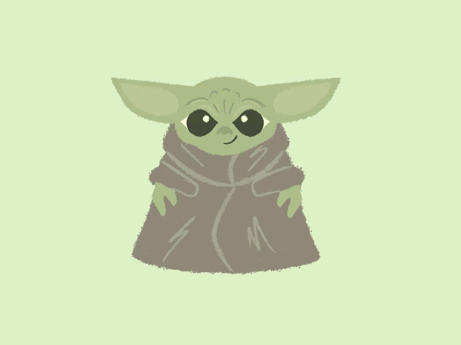 愛 Baby Yoda？擁抱他吧！ 壁紙 — 一個可愛的綠色BB尤達穿著棕色長袍，在柔和的薄荷色背景上微笑。