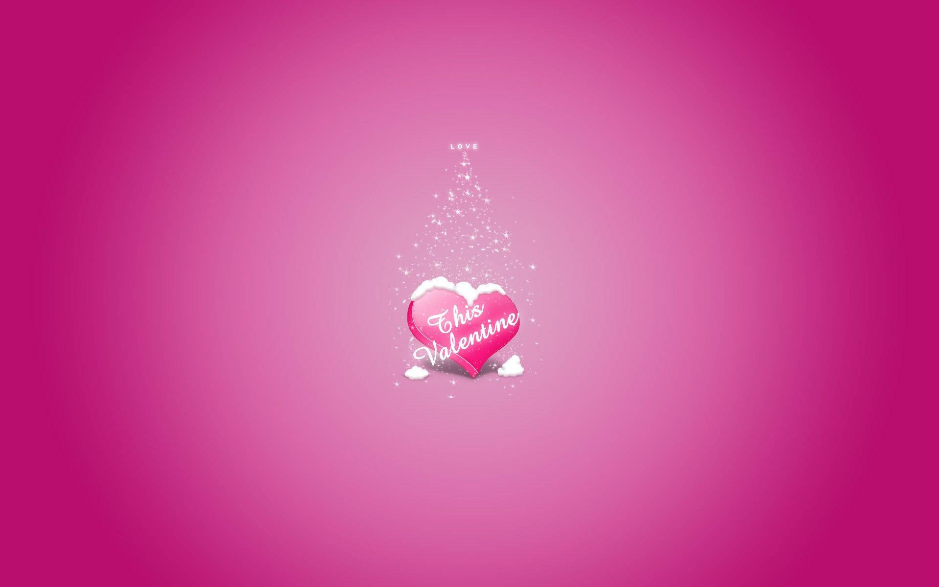 一個帶有「This Valentine」文字和閃爍效果的粉紅色心形，置於粉紅色漸變背景上。