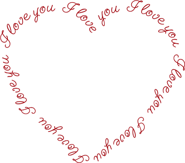 愛你心形文字圖案 壁紙 — 紅色草書 'Love you' 文字在純白背景上形成心形。