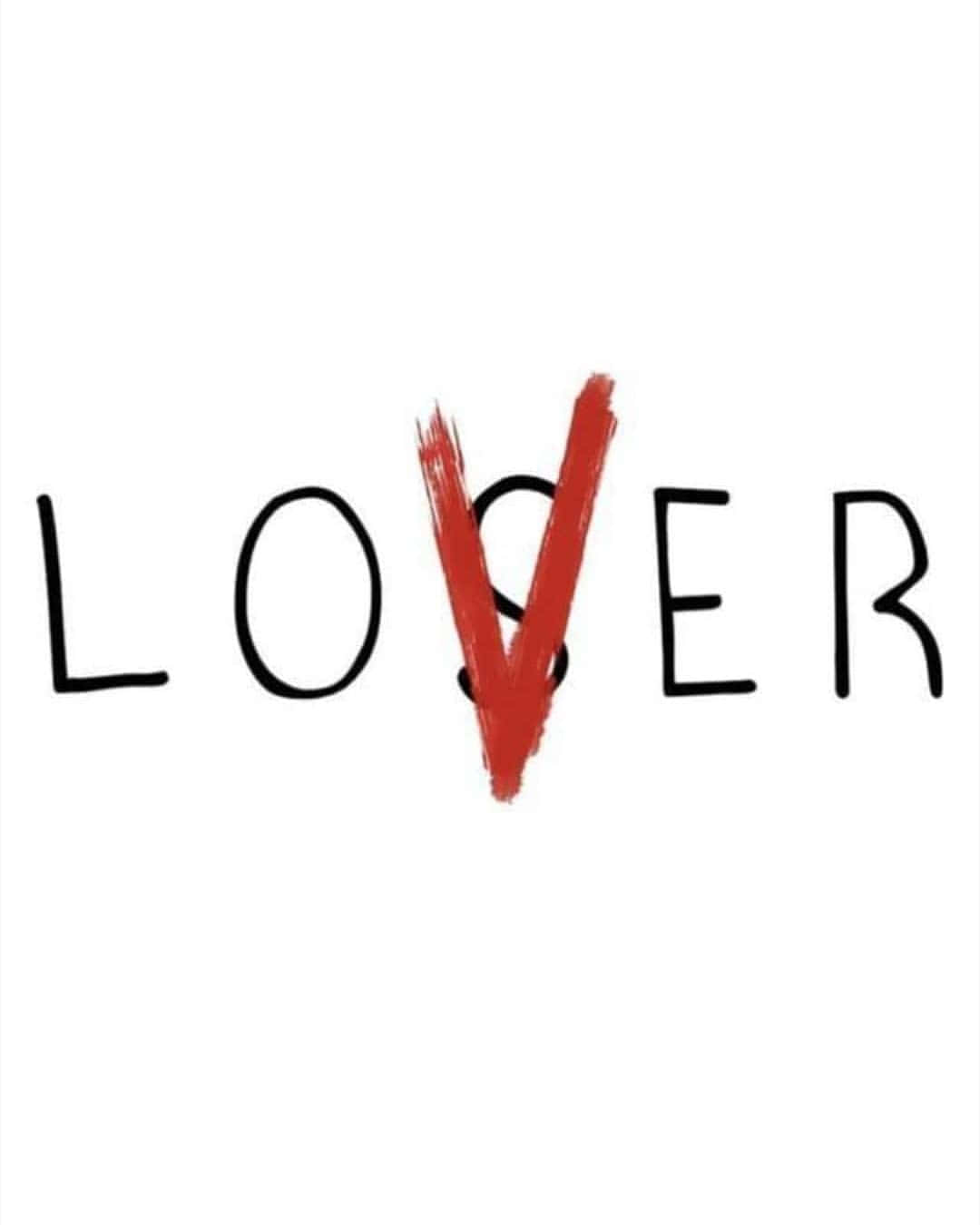 單詞「LOSER」中的 O 被一個紅色 V 形筆觸取代。