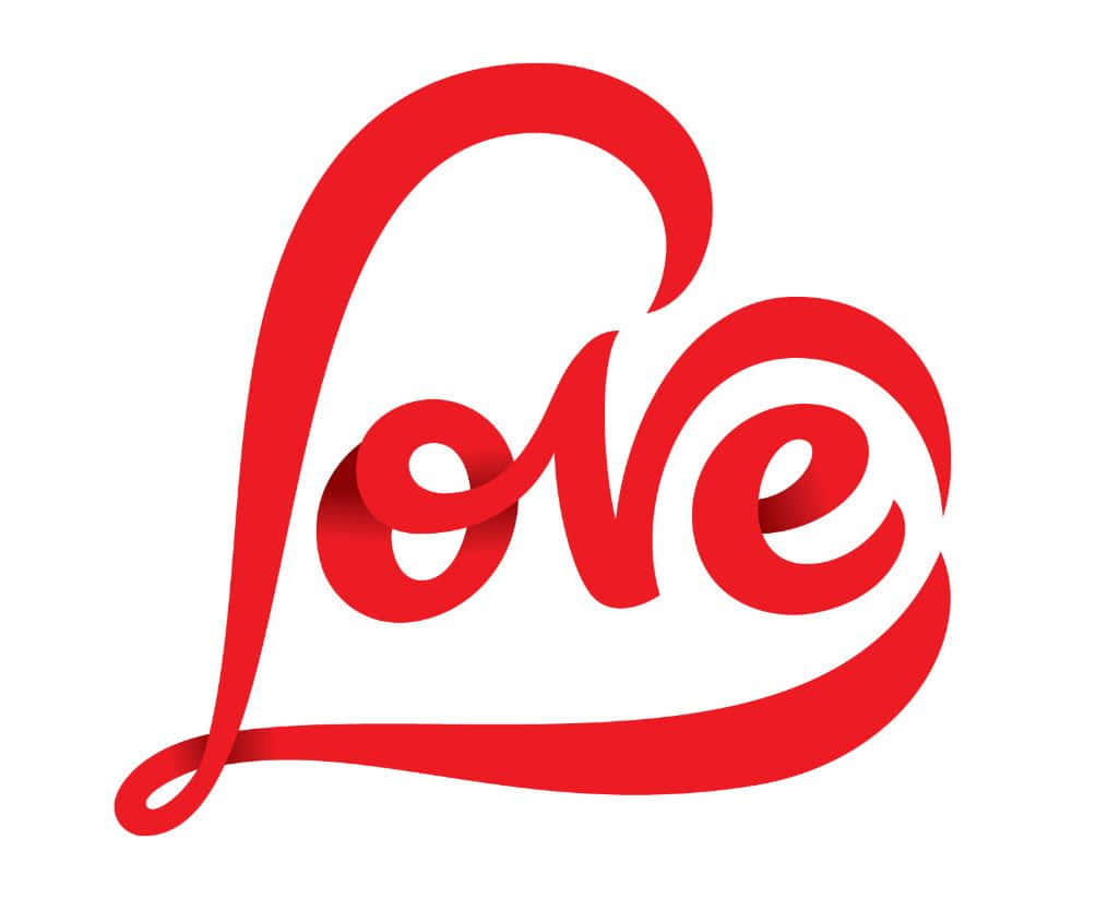 白色背景上紅色草書love字形成心形