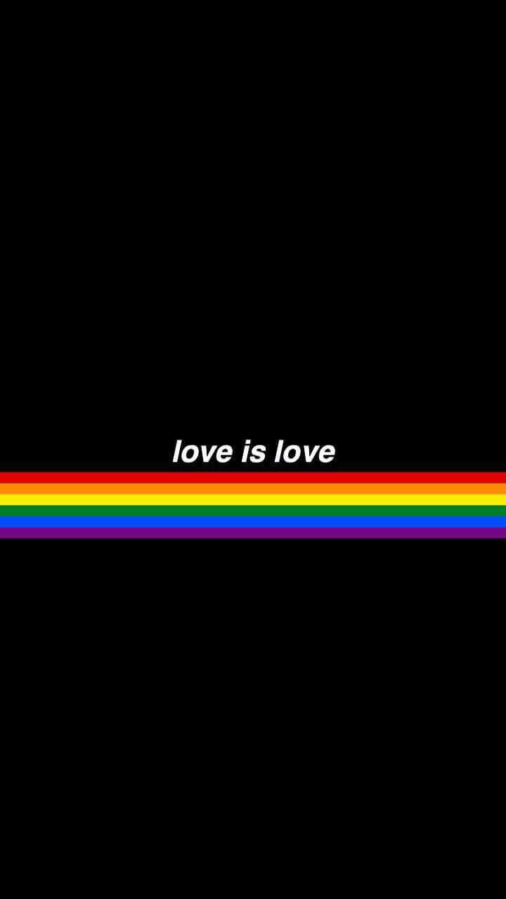 黑色背景配彩虹條紋及文字 love is love