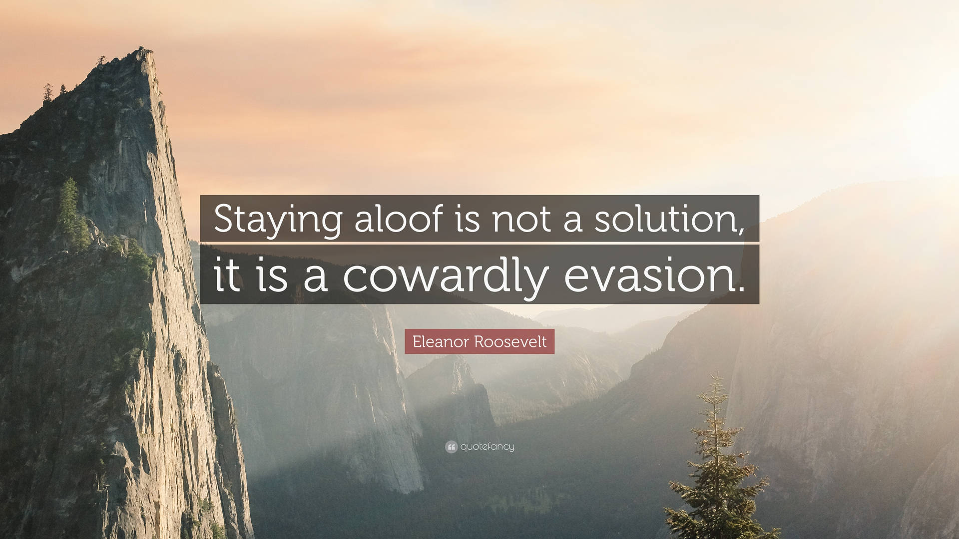 崎嶇山脈上的日出，附有埃莉諾·羅斯福的勵志名言。