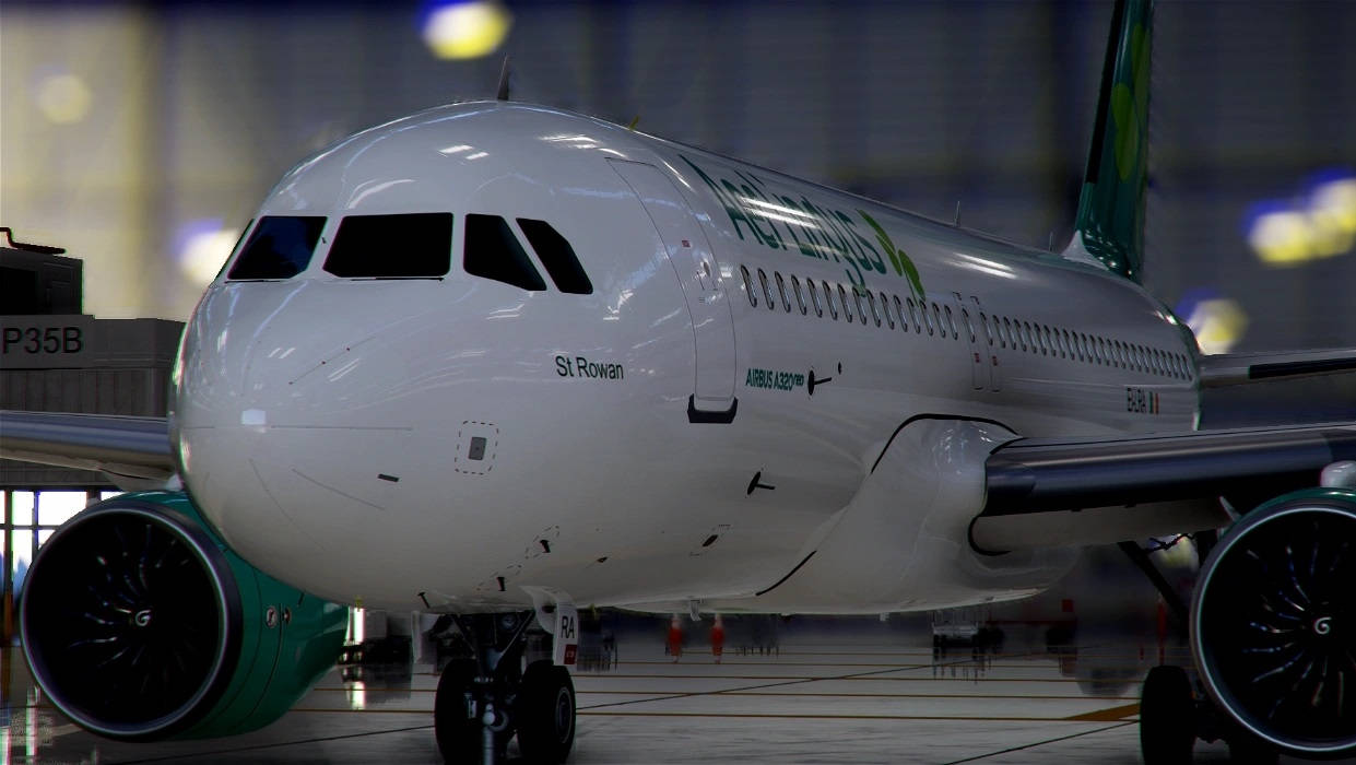 機庫內的Air India飛機，綠色引擎和白色機身。