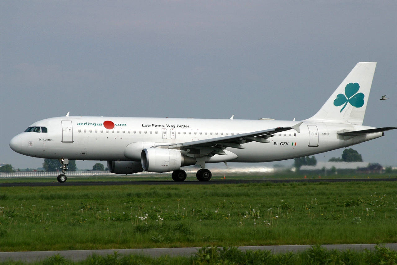 愛爾蘭航空飛機在跑道上，帶有三葉草標誌