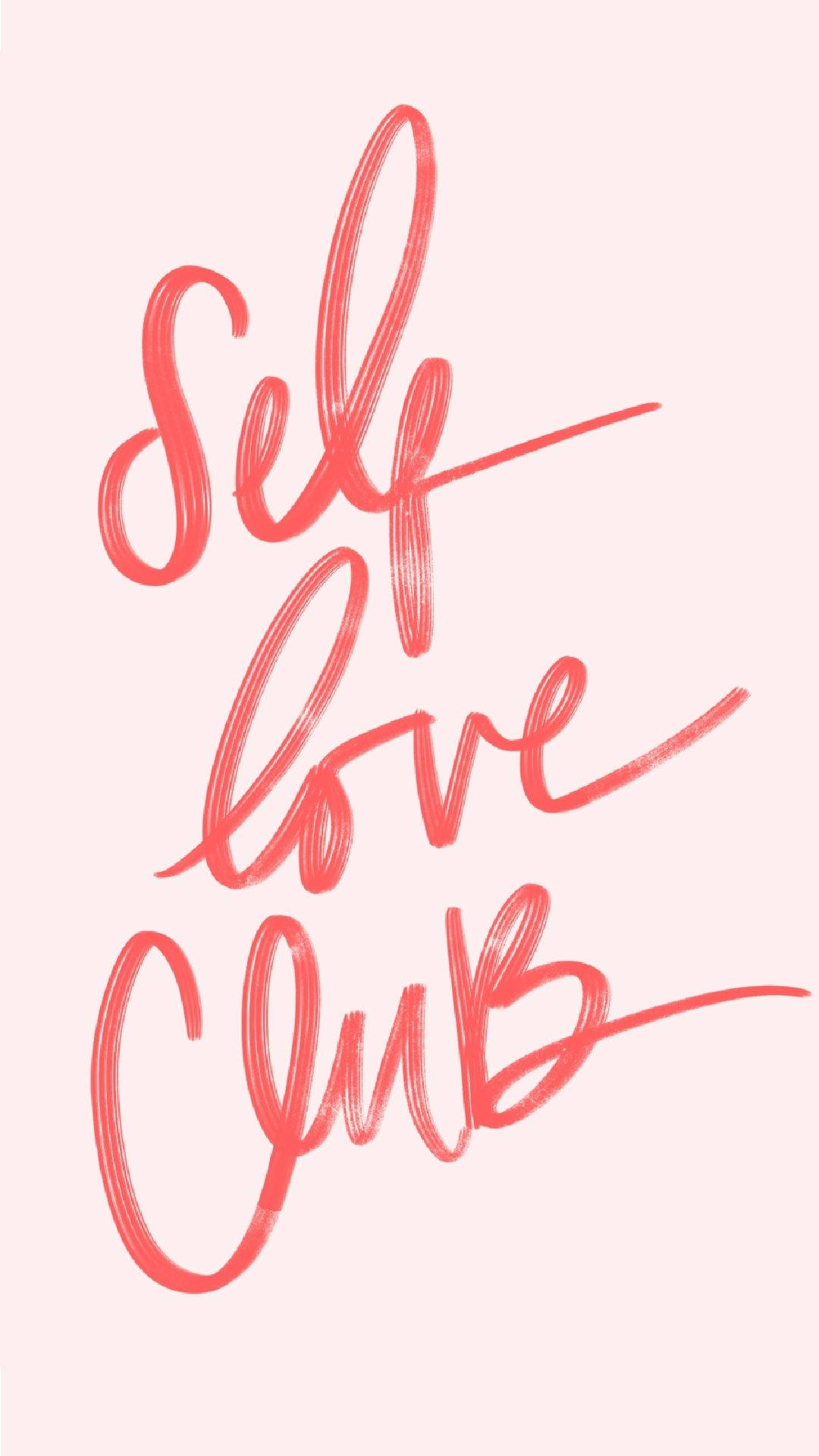 珊瑚色筆觸文字「Self Love Club」印在柔和的粉紅色背景上