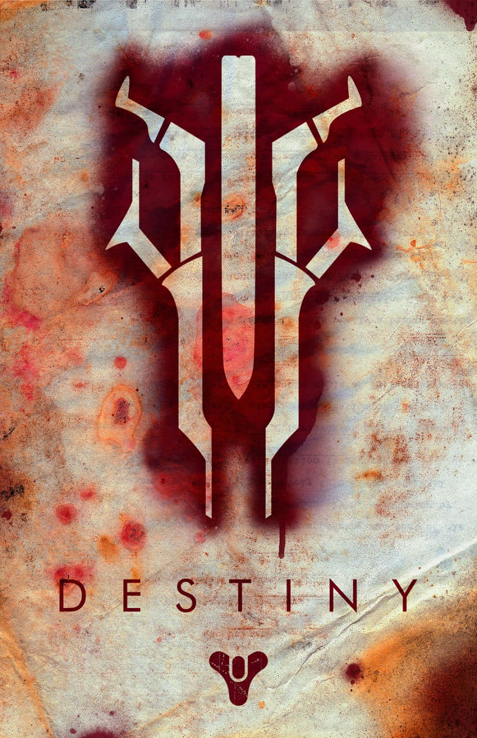 Destiny遊戲標誌，在紋理紙背景上帶有血滴。