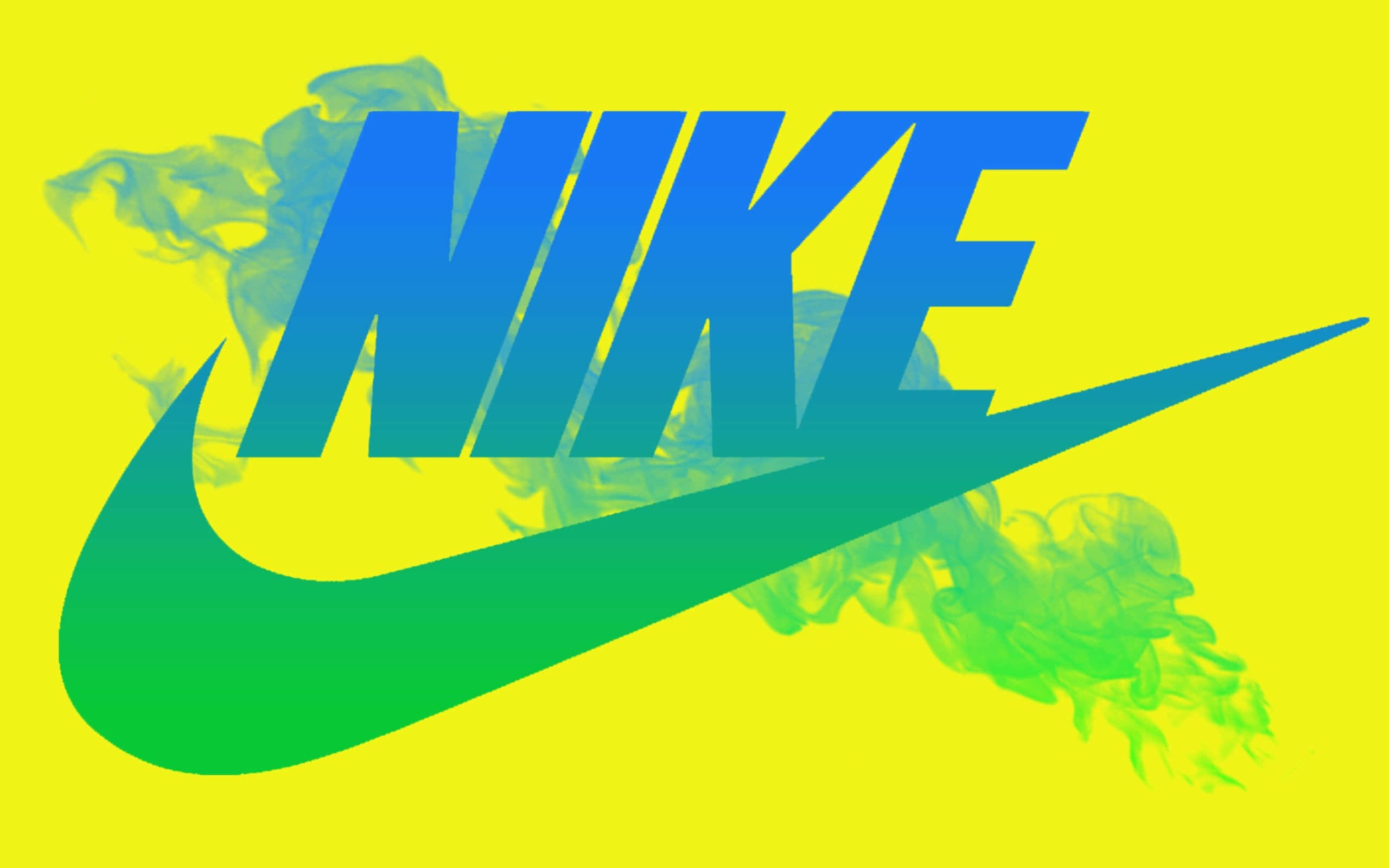 感受Reebok經典傳承的活力鞋款藝術 壁紙 — 大膽的Nike標誌，採用藍綠色漸變，搭配亮黃色背景和煙霧綠色點綴。
