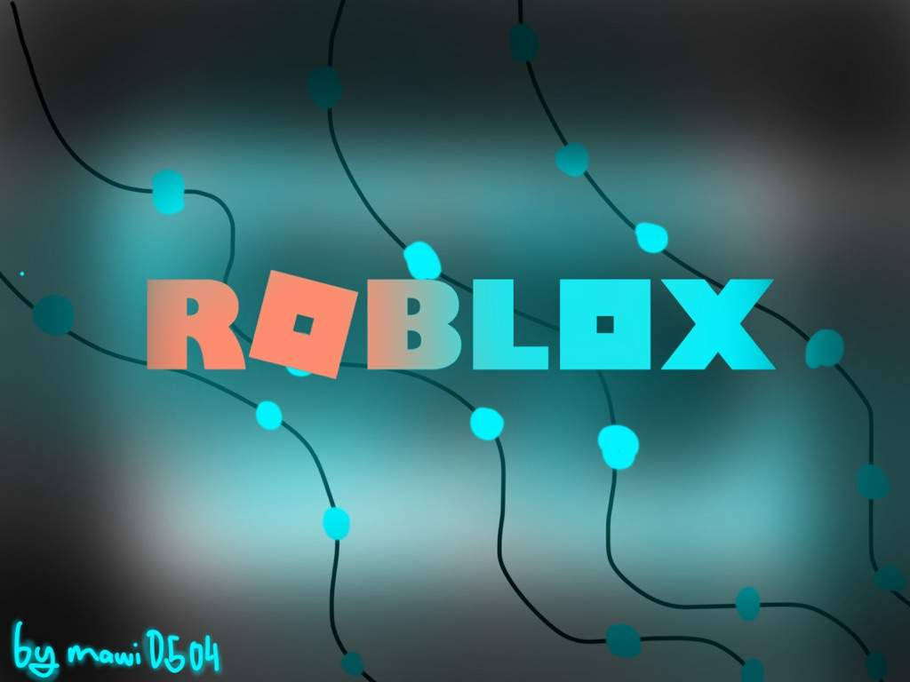 Roblox 標誌帶有發光的青綠色和橙色文字，周圍環繞著電路線條。
