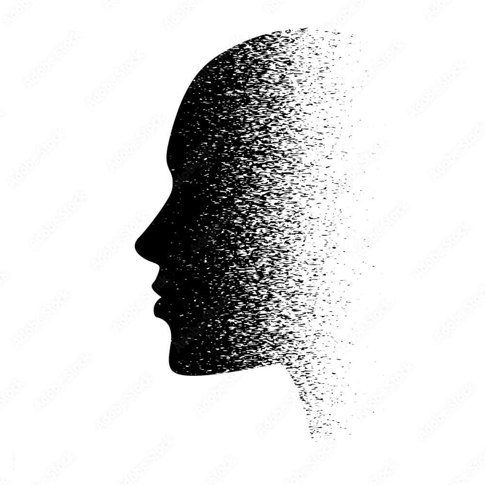 黑色人頭剪影逐漸消散成白色粒子。