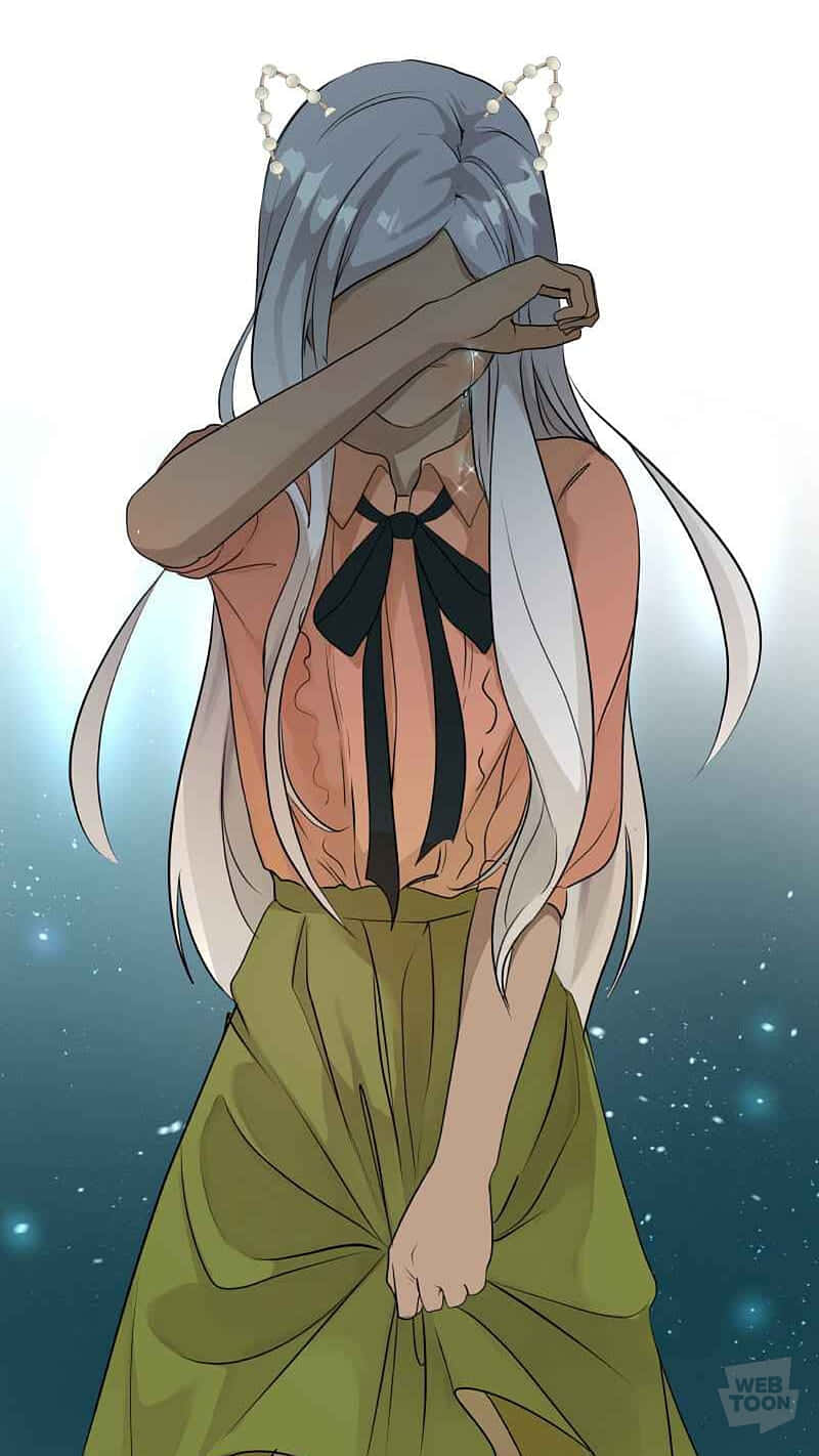 動漫女孩，銀色頭髮和貓耳朵，在星空夜空中遮住臉。
