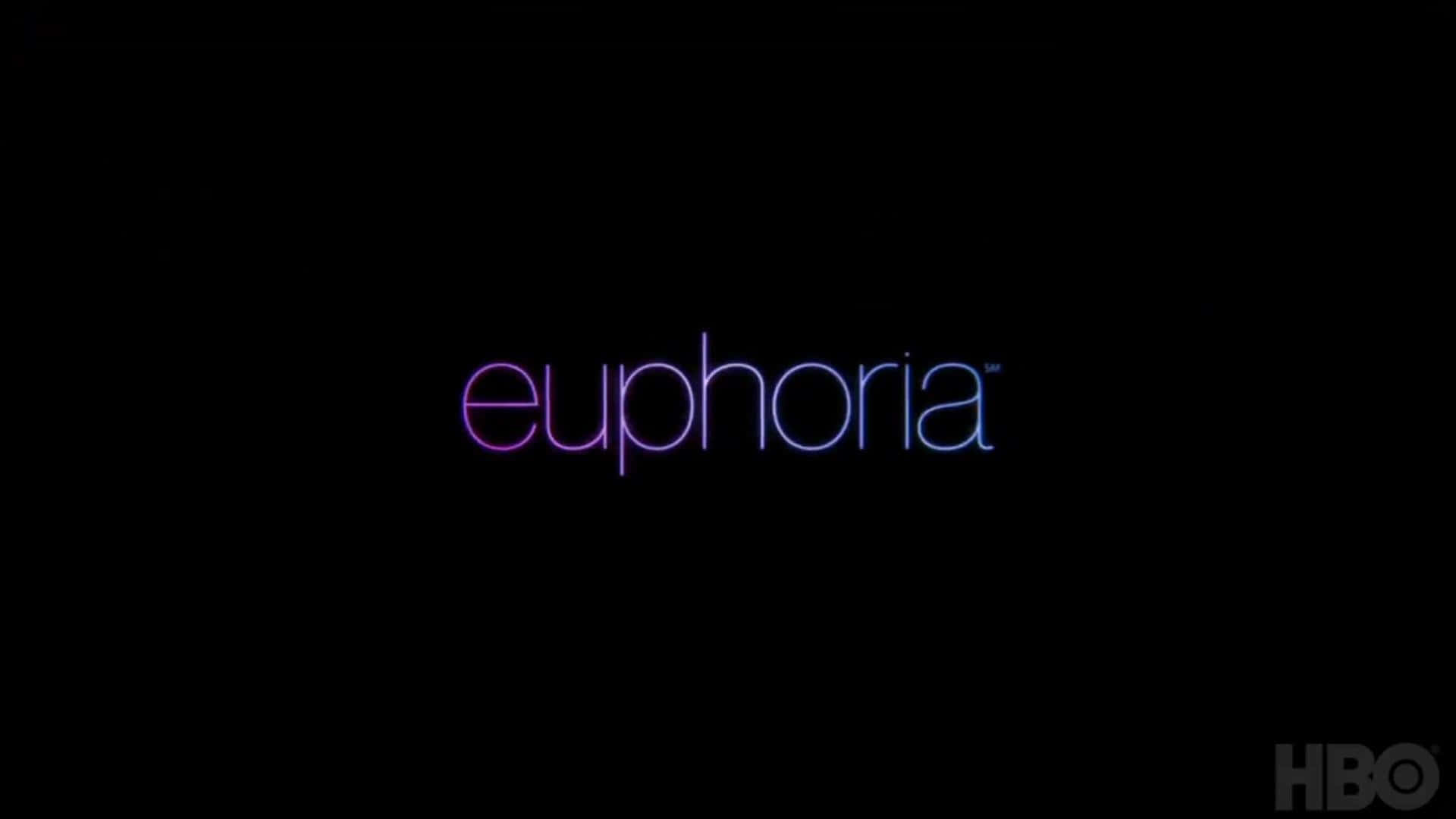 感受深層的喜悅與放鬆 壁紙 — 「euphoria」呢個詞喺漆黑背景上以紫色同藍色漸變霓虹燈發光，角落有HBO標誌。