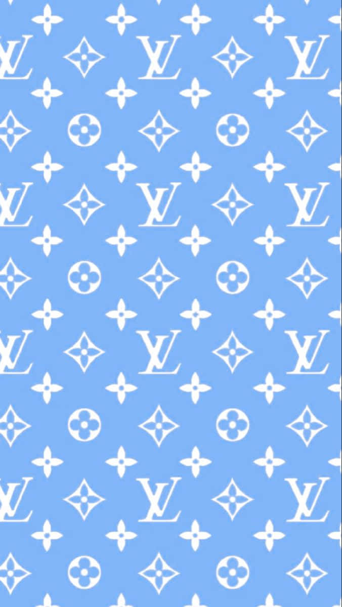 帶有白色路易威登字母組合圖案的藍色壁紙。