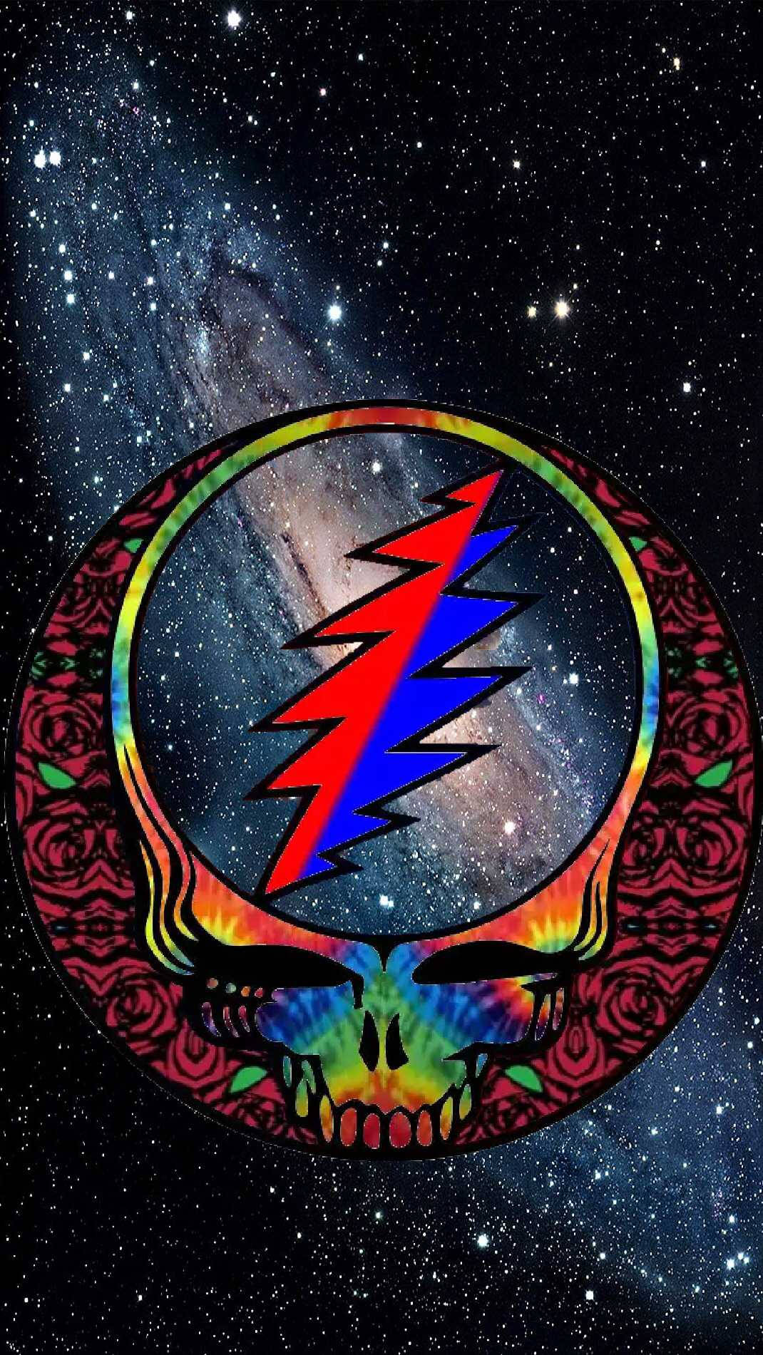迷幻骷髏頭配閃電，背景是繁星太空。