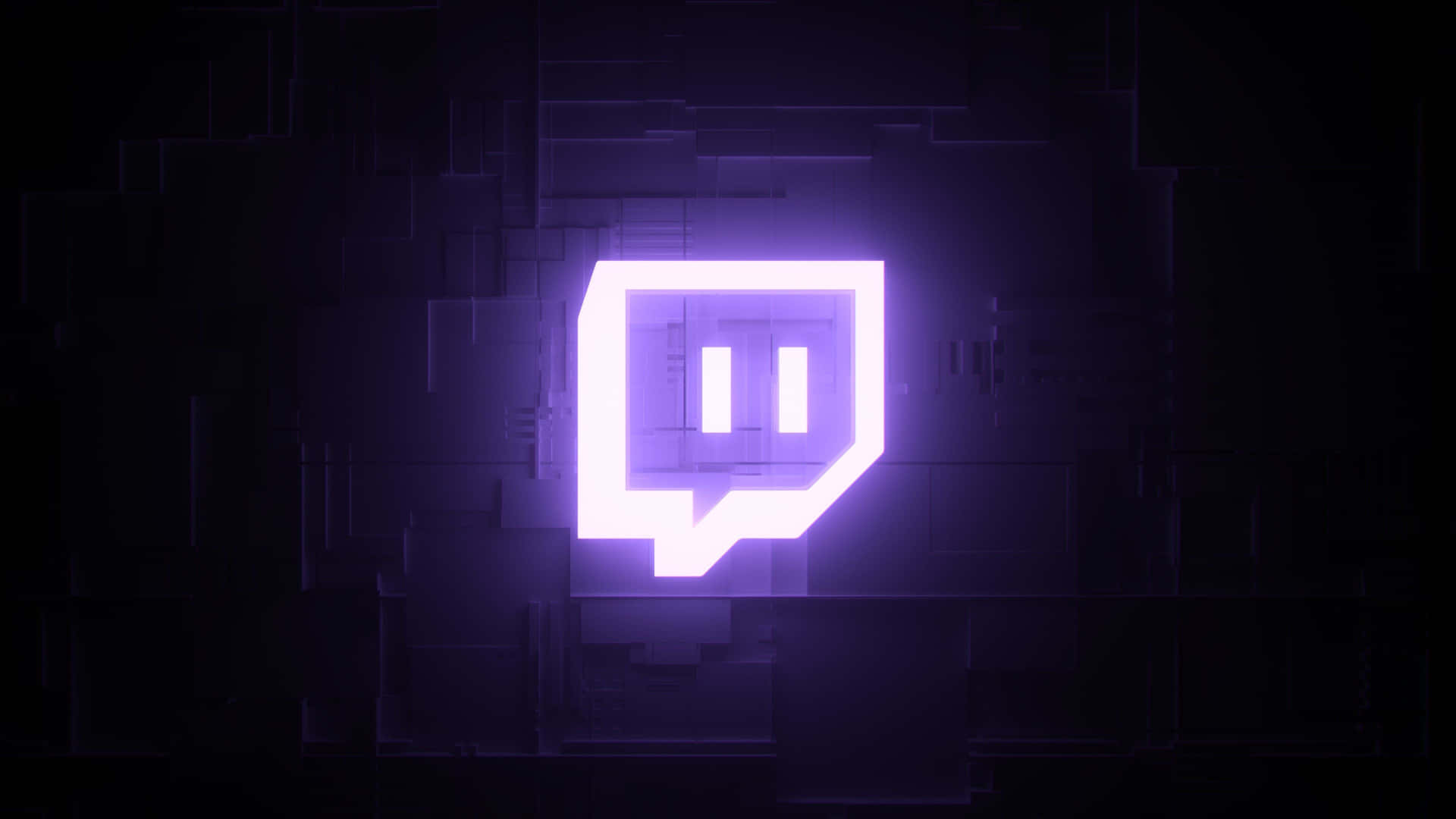 深色數位牆上發光的紫色 Twitch 標誌。