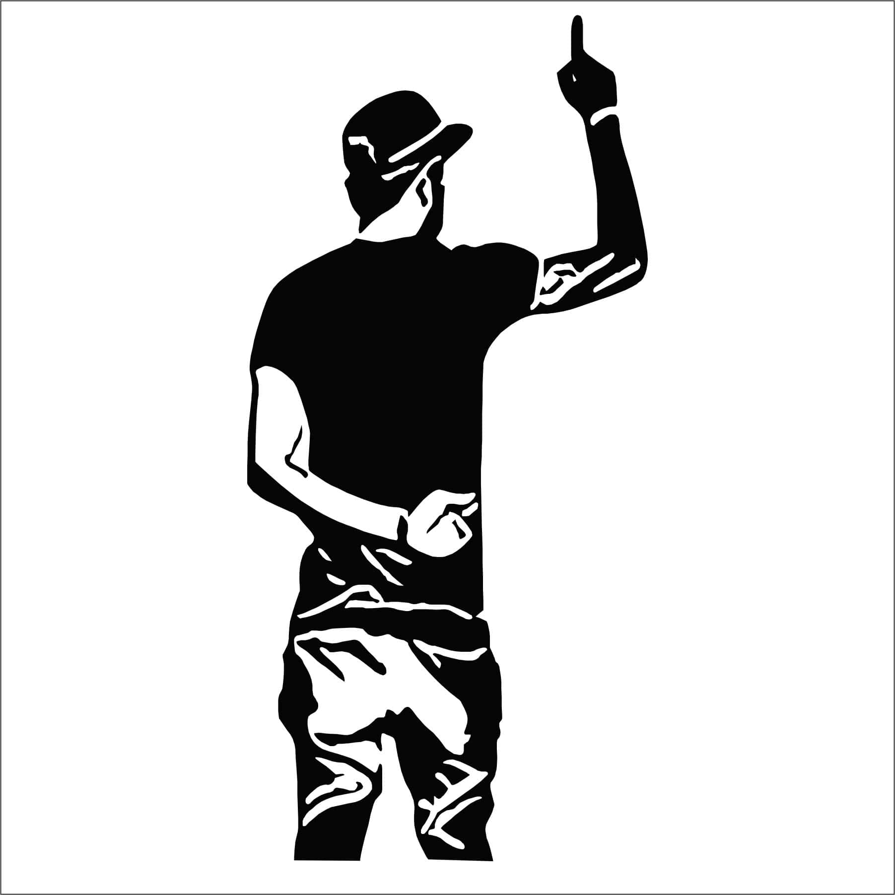 態度男孩展現真我本色 壁紙 — 一個戴帽子的男人大膽的黑色剪影，一隻手指向上，另一隻手放在腰間。