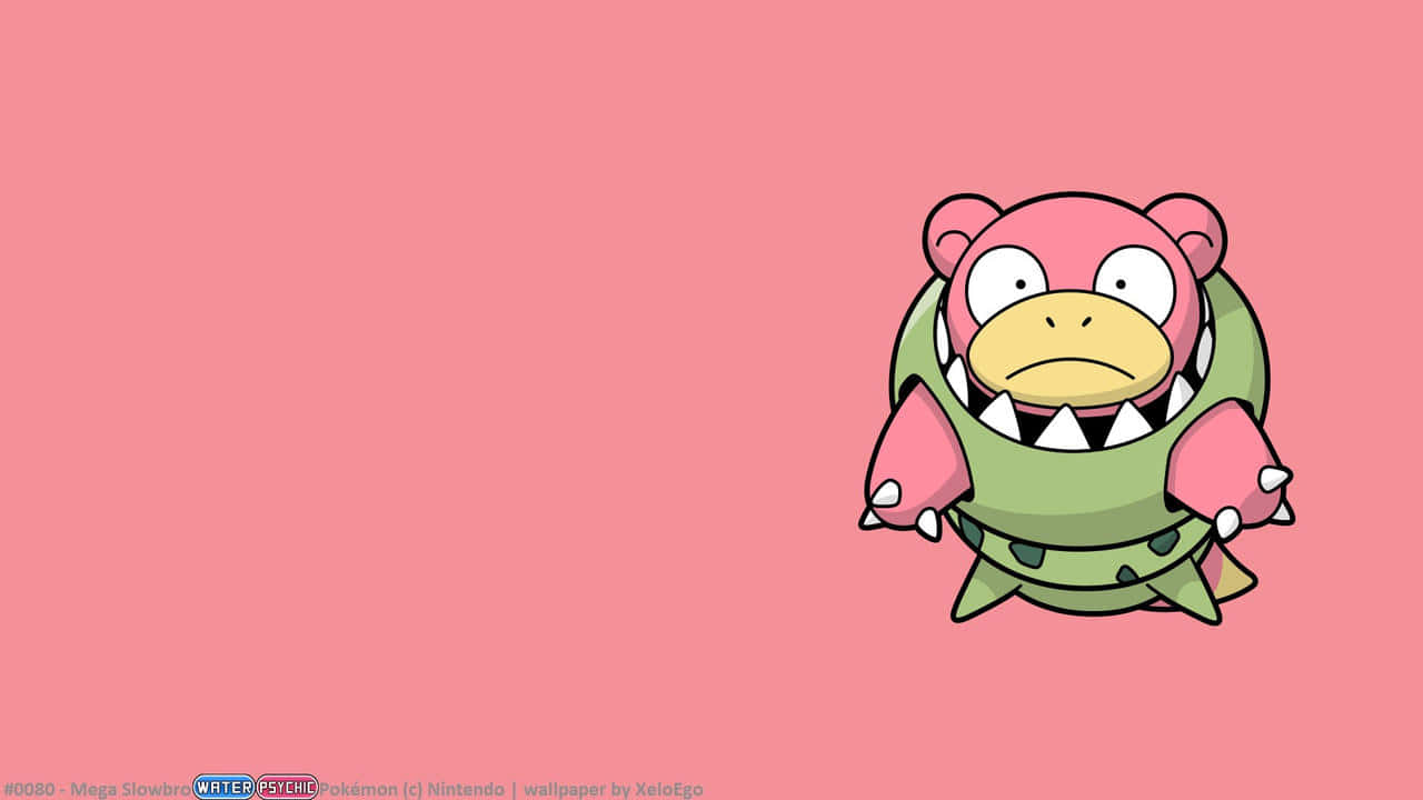 Mega Slowbro 寶可夢，在粉紅色背景上有鋒利的牙齒