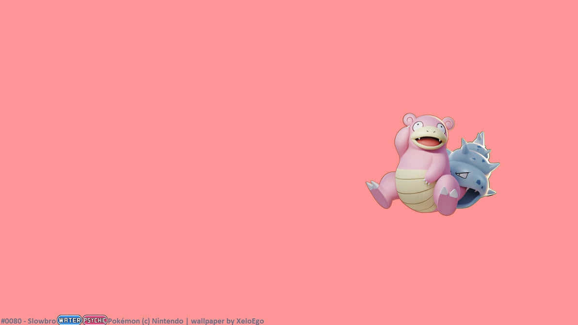 Slowbro 及其進化形態一起坐在粉紅色背景上。