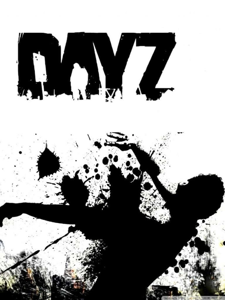 DayZ 的黑白遊戲海報，帶有飛濺的墜落人物剪影。