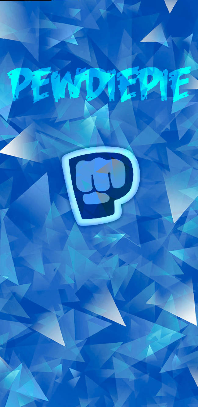 慶祝 PewDiePie 的晶瑩藍色 Brofist 壁紙 — 充滿活力的藍色幾何牆紙，上面有PewDiePie標誌，一個風格化的拳頭在「P」內，名字以粗體塗鴉風格文字呈現。