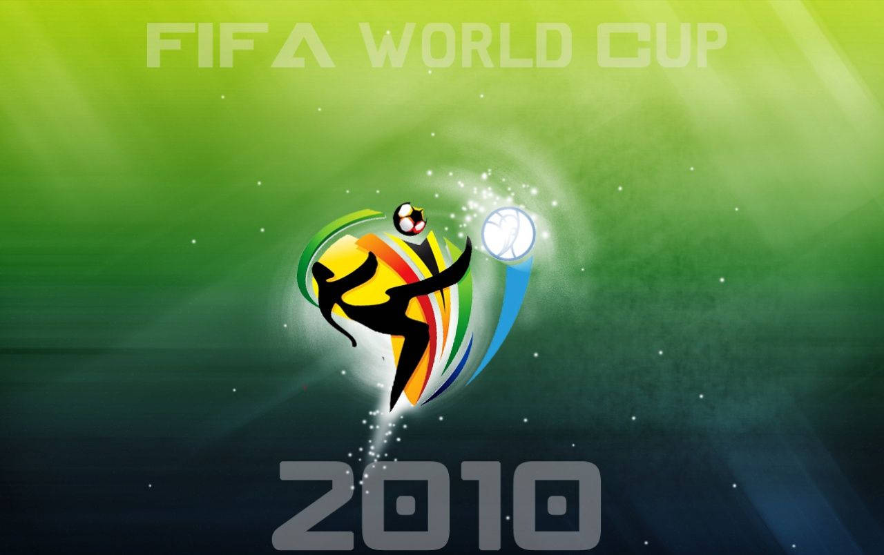 2010年FIFA世界盃標誌，帶有彩色抽象足球員和球。