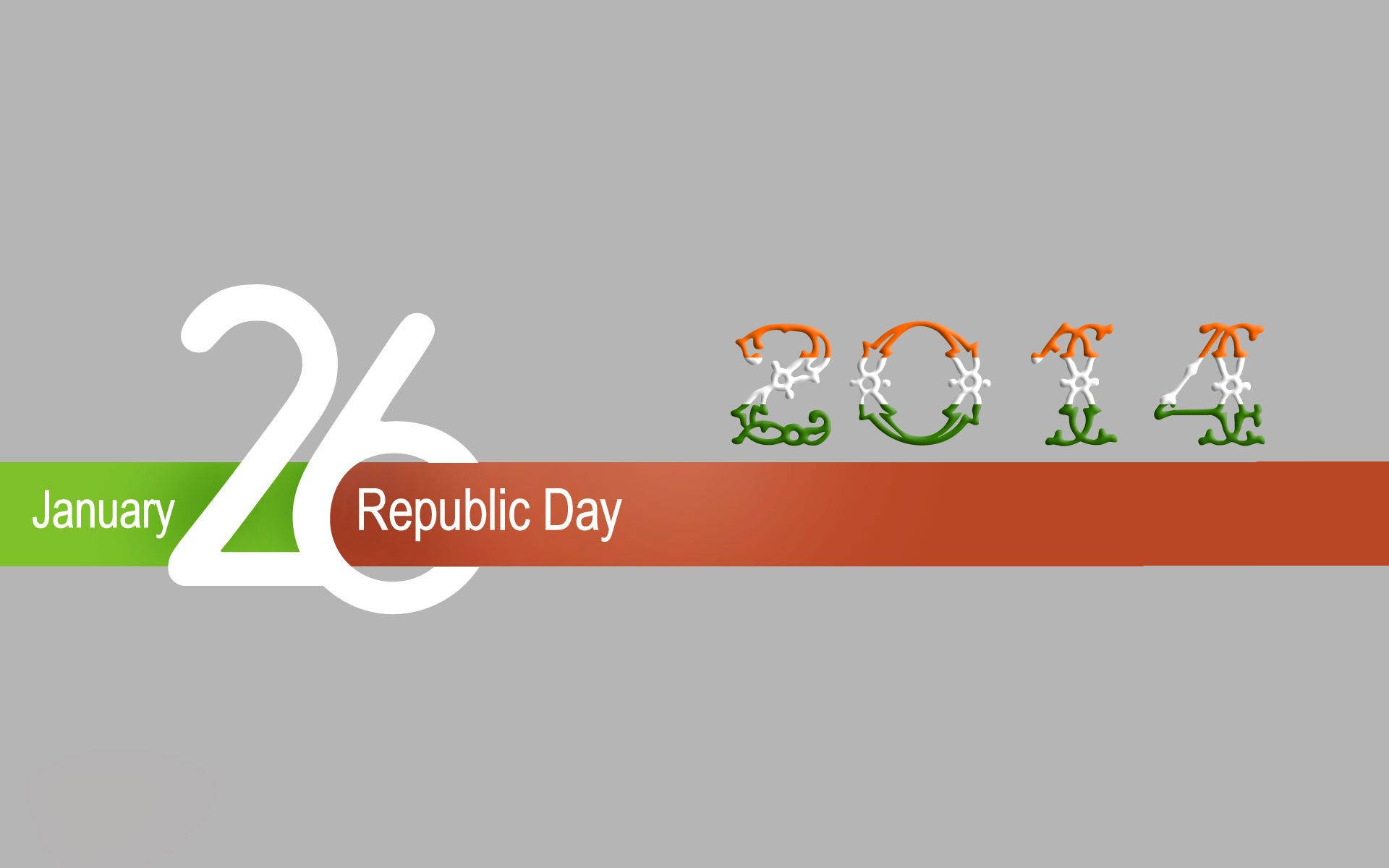 Republic Day 桌布 壁紙 — 慶祝2014年1月26日共和國日的圖形設計，灰色背景上帶有三色主題數字。