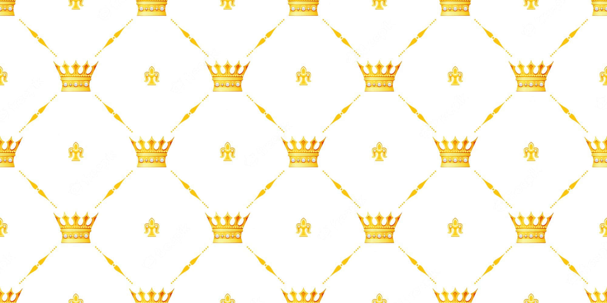 慶祝Queen的音樂 壁紙 — 在純白背景上重複出現的金色皇冠和鳶尾花圖案。