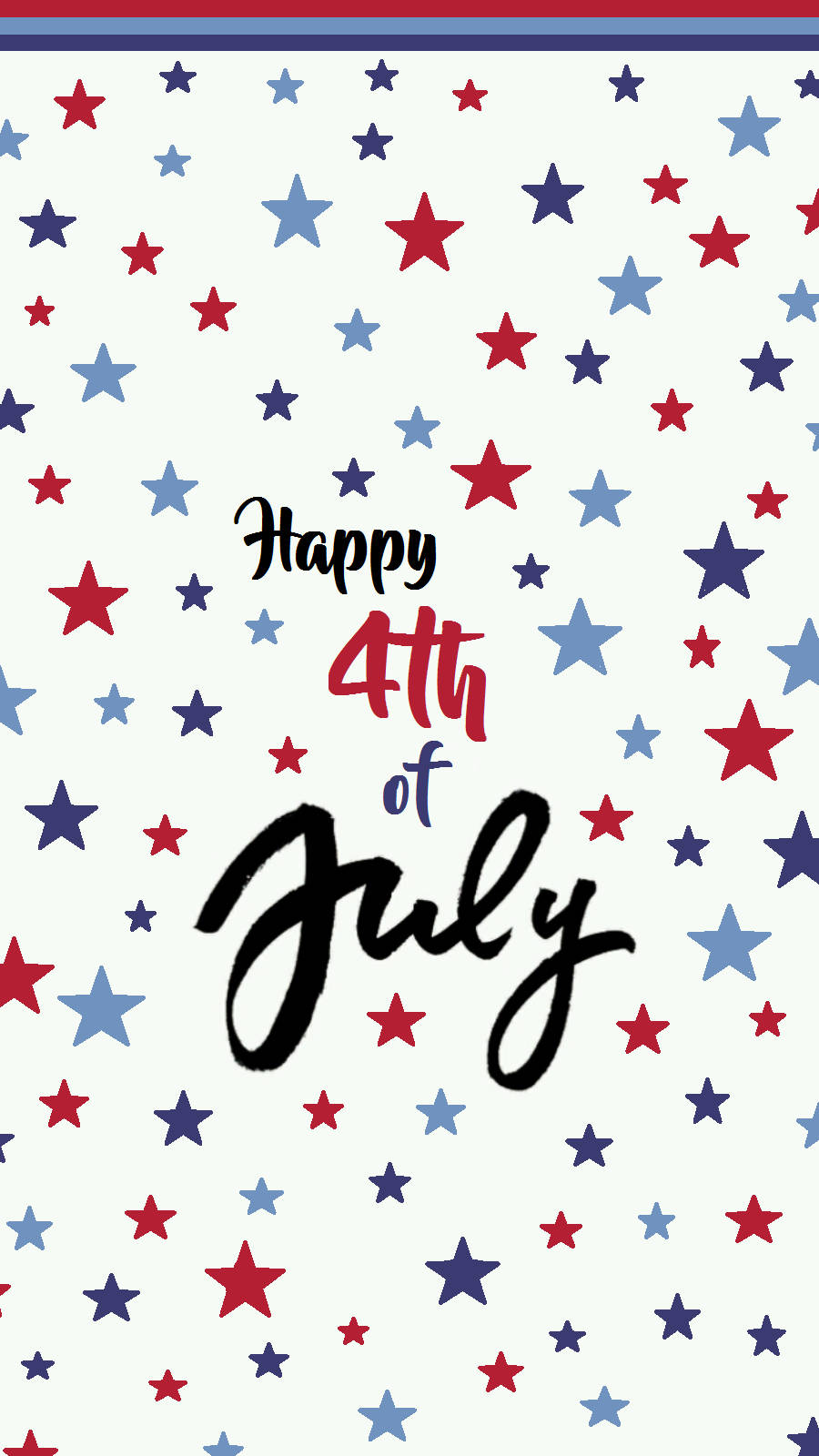淺色背景上帶有紅色、藍色和白色星星的Happy 4th of July祝福。