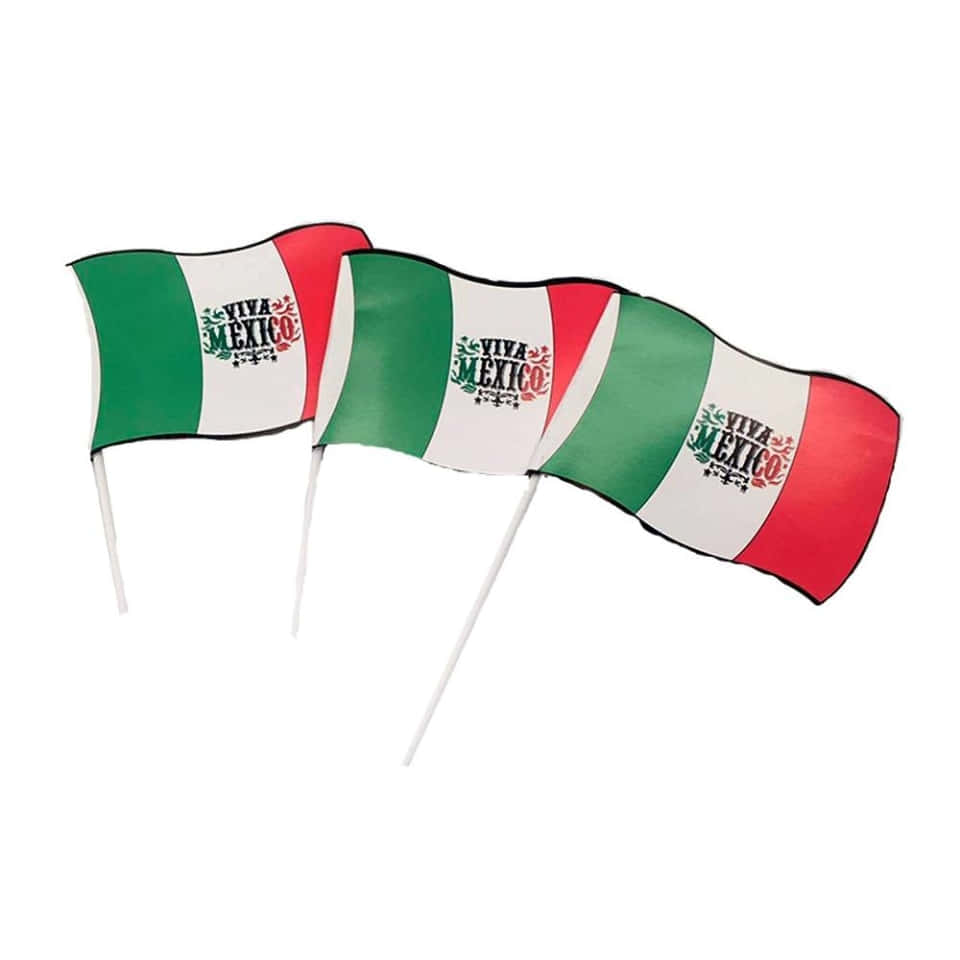 三面帶有Viva Mexico字樣的墨西哥國旗在棍子上飄揚。